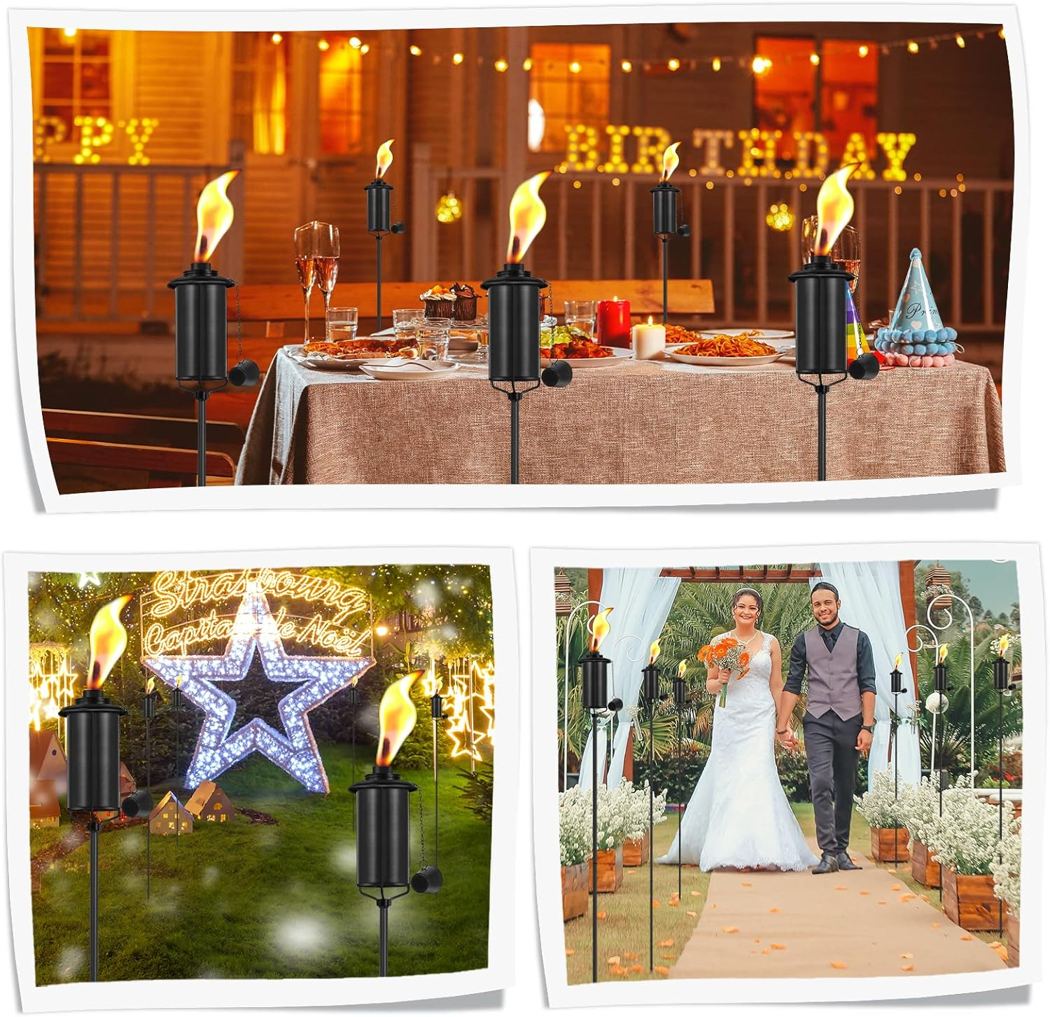 6 Pack Garden Torches, 16 Oz Metal Torch for outside with 3-Prong Grounded Stake, Outdoor Decorative Citronella Torches, 59 Inch Garden D&eacute;cor Torches image number 3