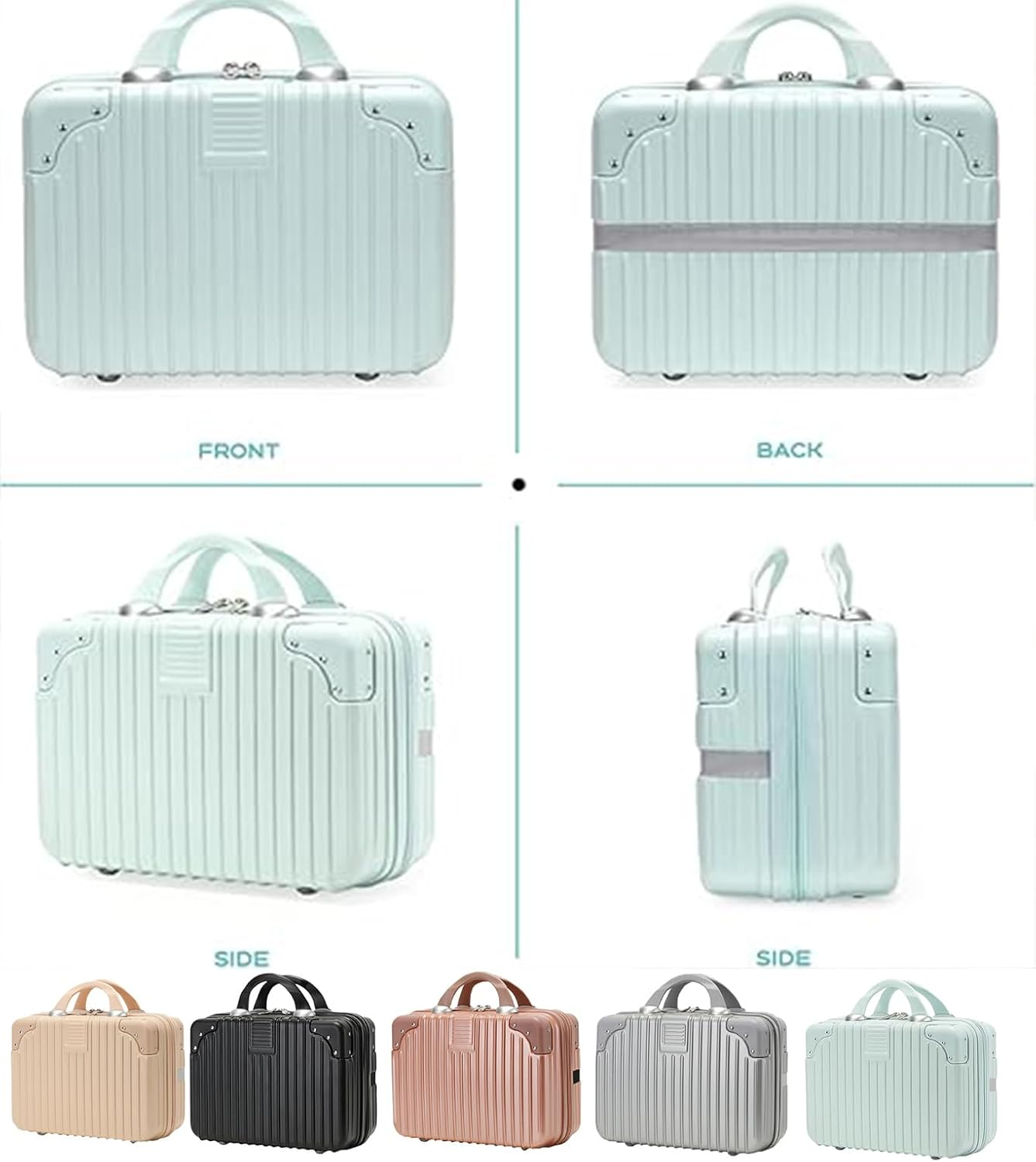 Makeup Travel for Women Girl, Portable, Waterproof ABS Storage. Elastic Band & Zipper. Hard - Shell, for Vanity Items. Ideal for Hand Luggage. (Silver) image number 2