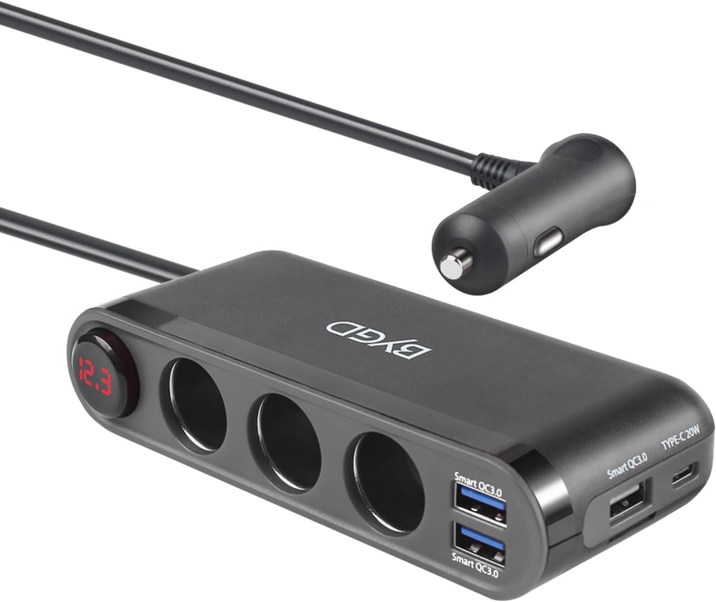 Quick Charge 3.0 and USB C Charger 20W Car Cigarette Lighter Adapter 200W High Power 12V/24V Car Splitter with 3 Socket Cigarette Lighter Splitter with Multifunction Charger image number 2