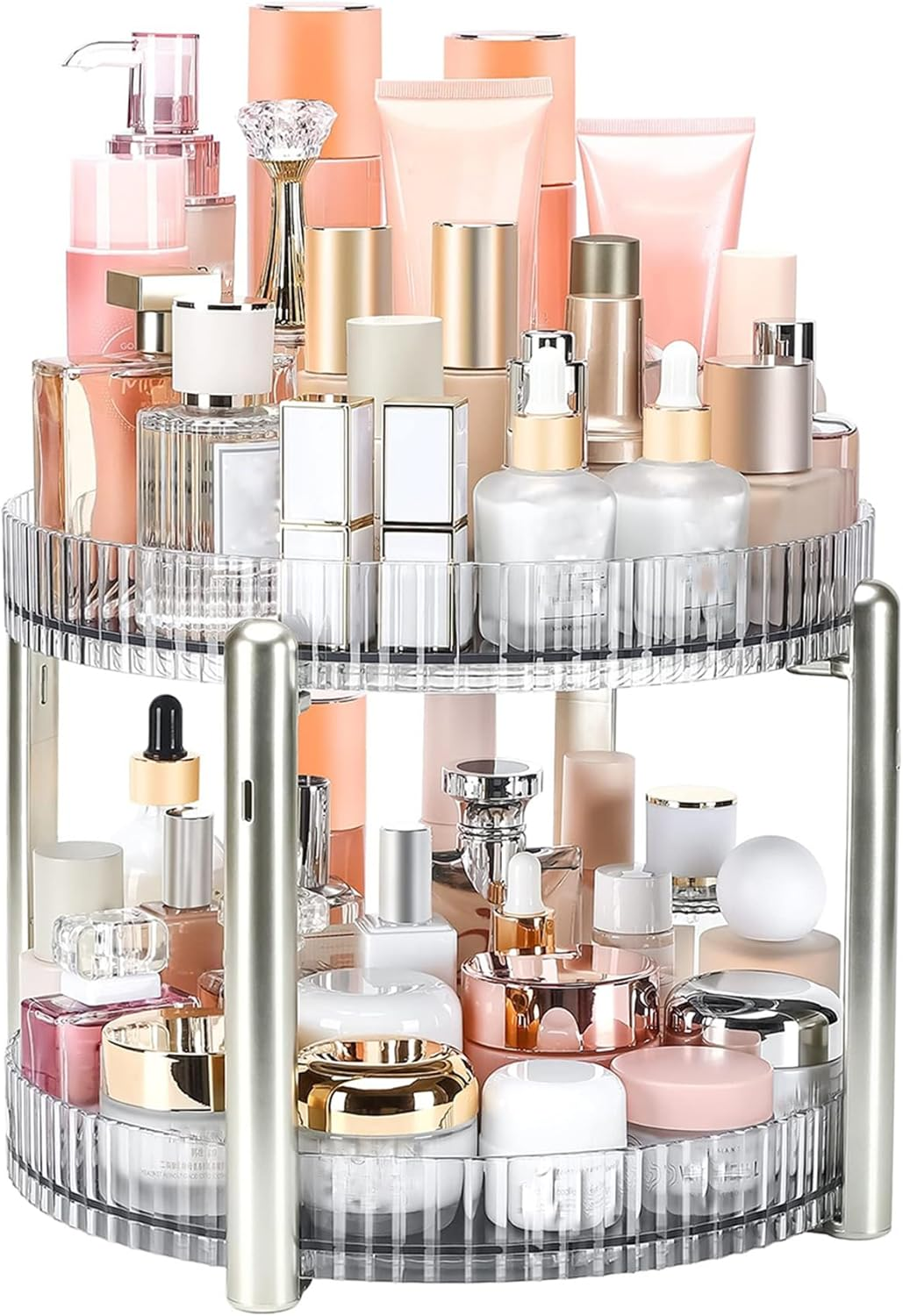 ROWNYEON 360 Rotating Makeup Organizer Storage 2 Tier Spinning Skincare Organiser Lazy Susan Bathroom Organizer Spinning Storage Shelf Cosmetic Organizer for Vanity,Perfume,Make Up,Beauty,Dresser image number 5