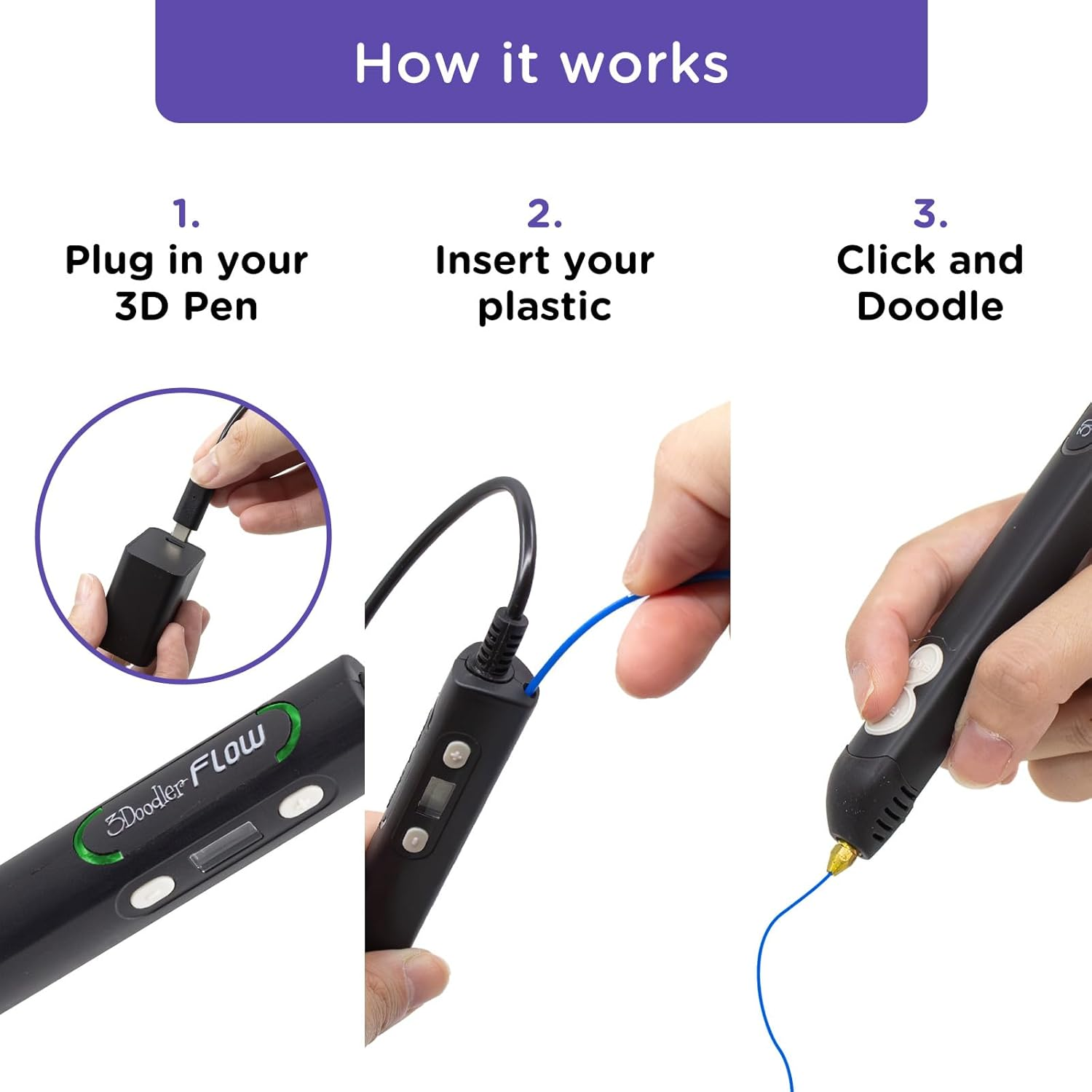 3Doodler Flow 3D Printing Pen for Teens, Adults & Creators! - Black - with Free Refill Filaments + Stencil Book + Getting Started Guide image number 1