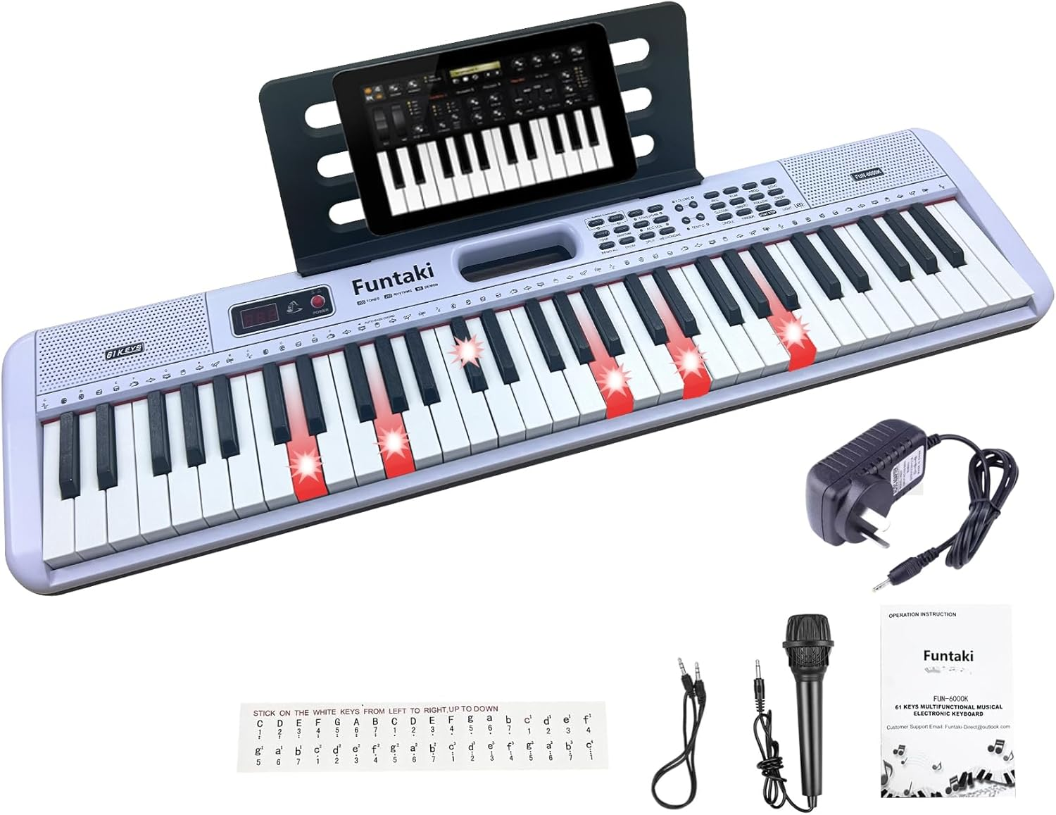 Funtaki 61-Key Electronic Keyboard Piano for Adults with Light up Keys, 61 Compact Keys Digital Pianos - Perfect Beginner Piano Black