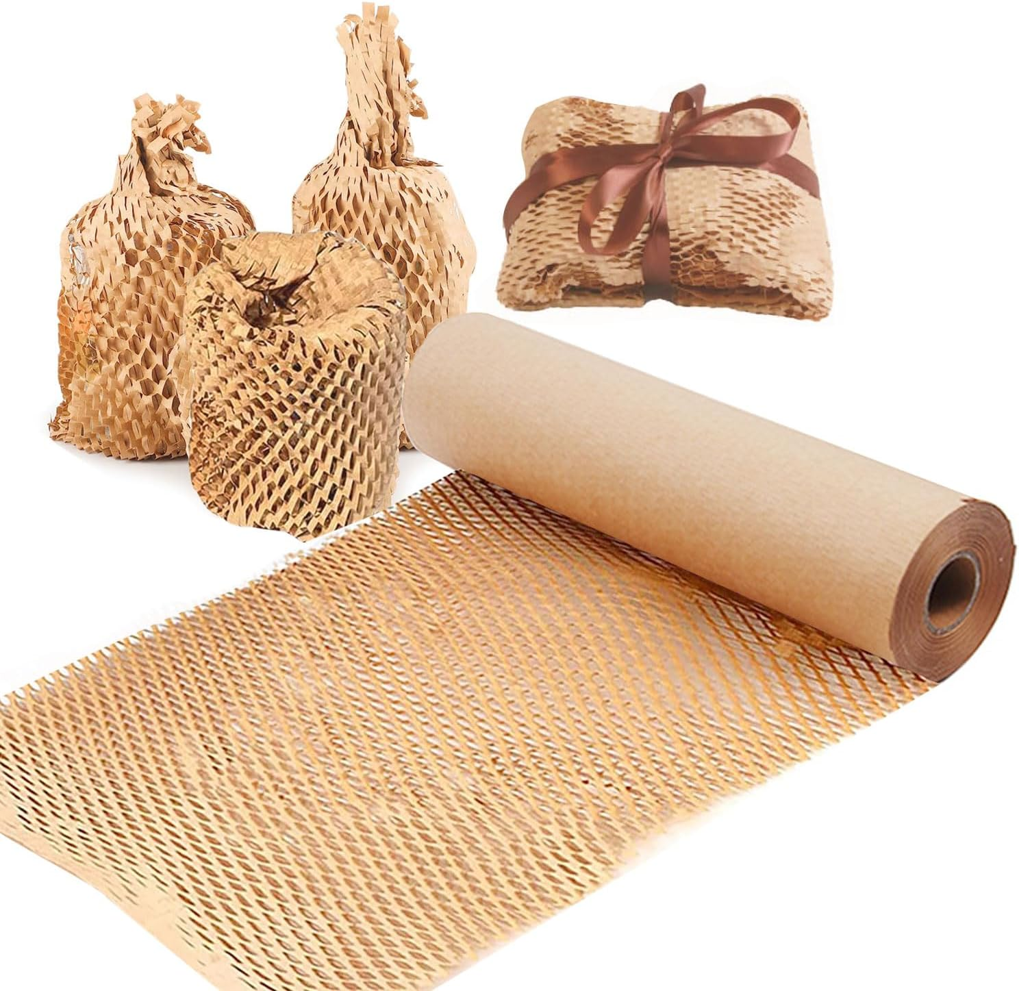 Honeycomb Packing Paper Superior Protection for Moving Recyclable Bubble Paper Wrapping Roll Kitchen Packing Supplies for Moving Supplies for Dishes and Glasses,Brown,14.9"X1968",38Cmx50M