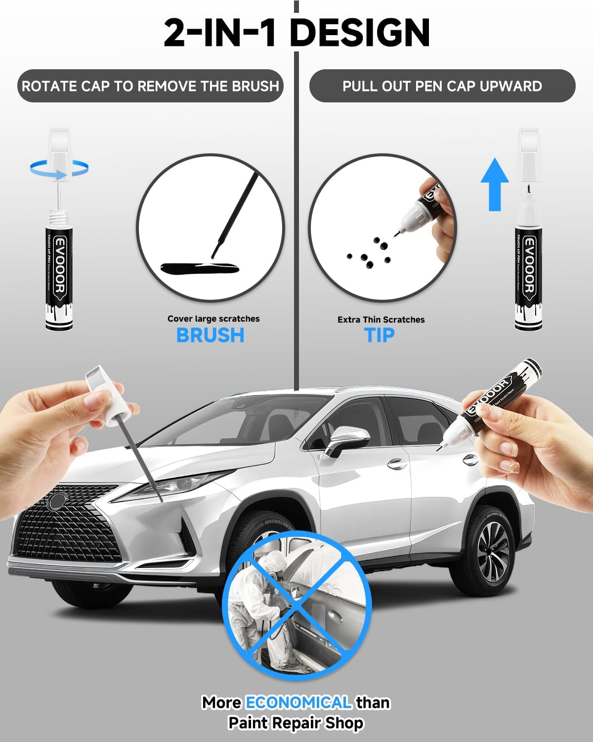 Eminent White Pearl(085) Touch up Paint Compatible with Lexus Exact Match 2 in 1 Touch up Pen for Chips and Nicks Repair with 2Pcs Disposable Ultra-Fine Applicator image number 3
