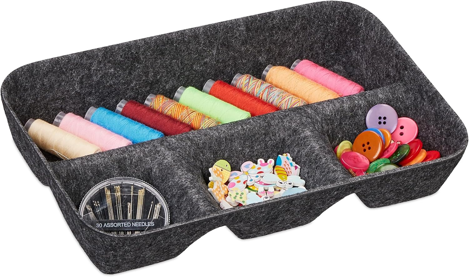 Relaxdays Felt Drawer Organiser, Desk Organiser System, HBT 5.5 X 29.5 X 19 Cm, 4 Compartments, Felt Basket, Dark Grey