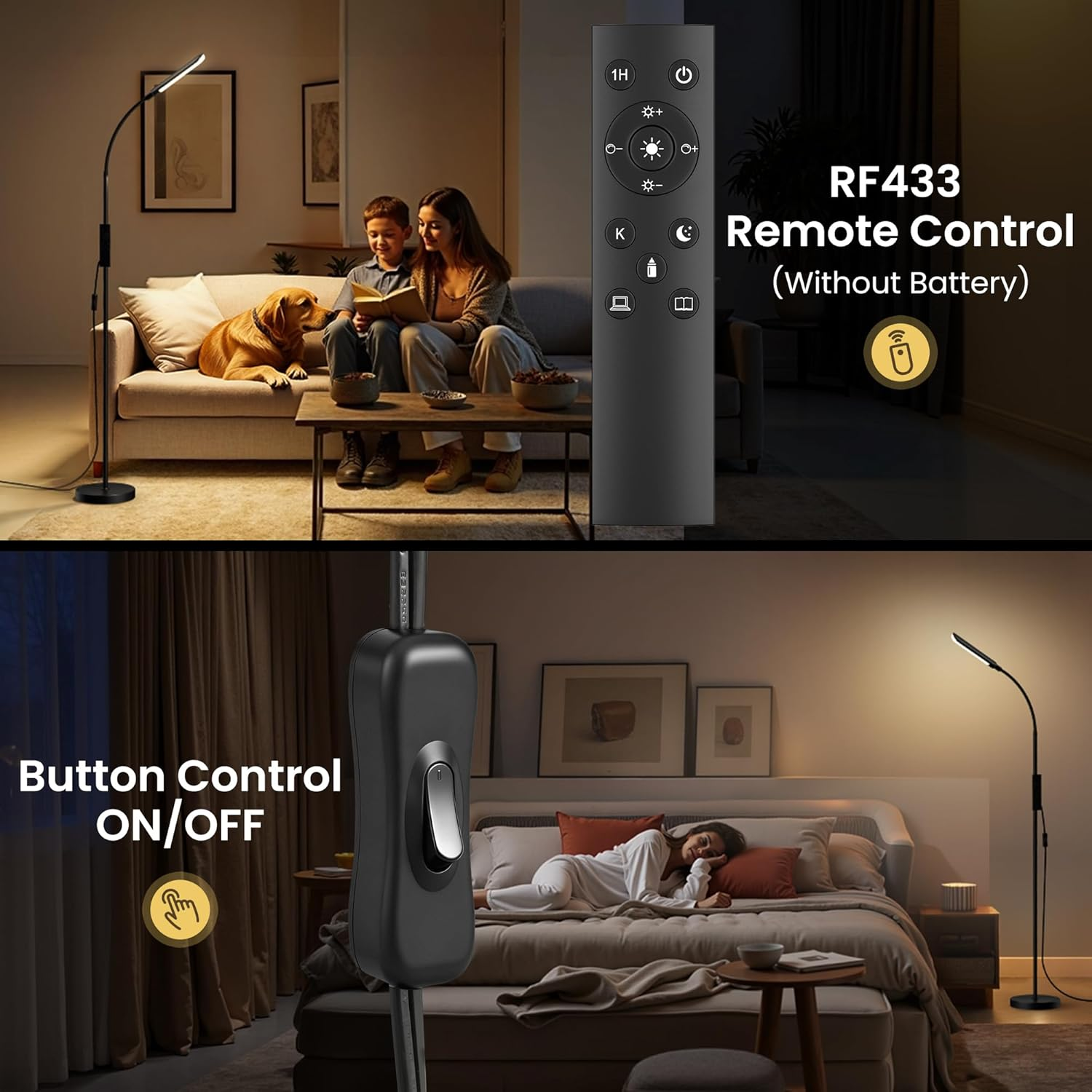 LED Floor Lamp, 1300Lm Standing Lamp with 4 Scene Modes, 175Cm Conner Lamp with Stepless Dimming/Color Temperature, 360&deg;Rotatable Neck Floor Lamps for Living Room, Office, Reading, Bedroom