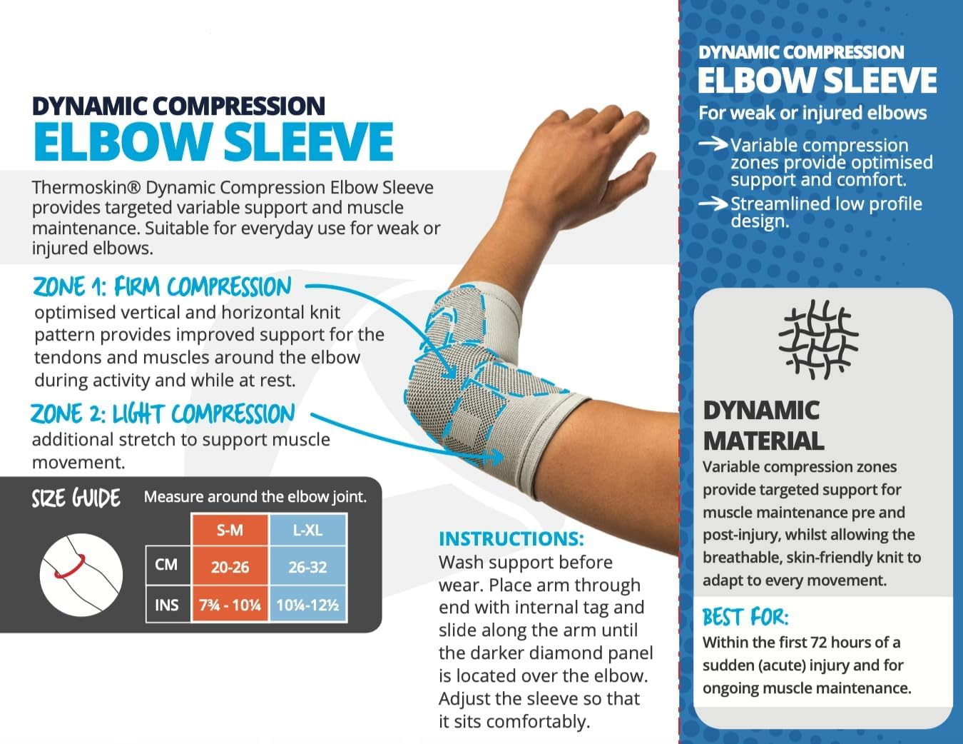 Thermoskin Dynamic Compression Elbow Sleeve S/M, Grey, (84613) image number 2