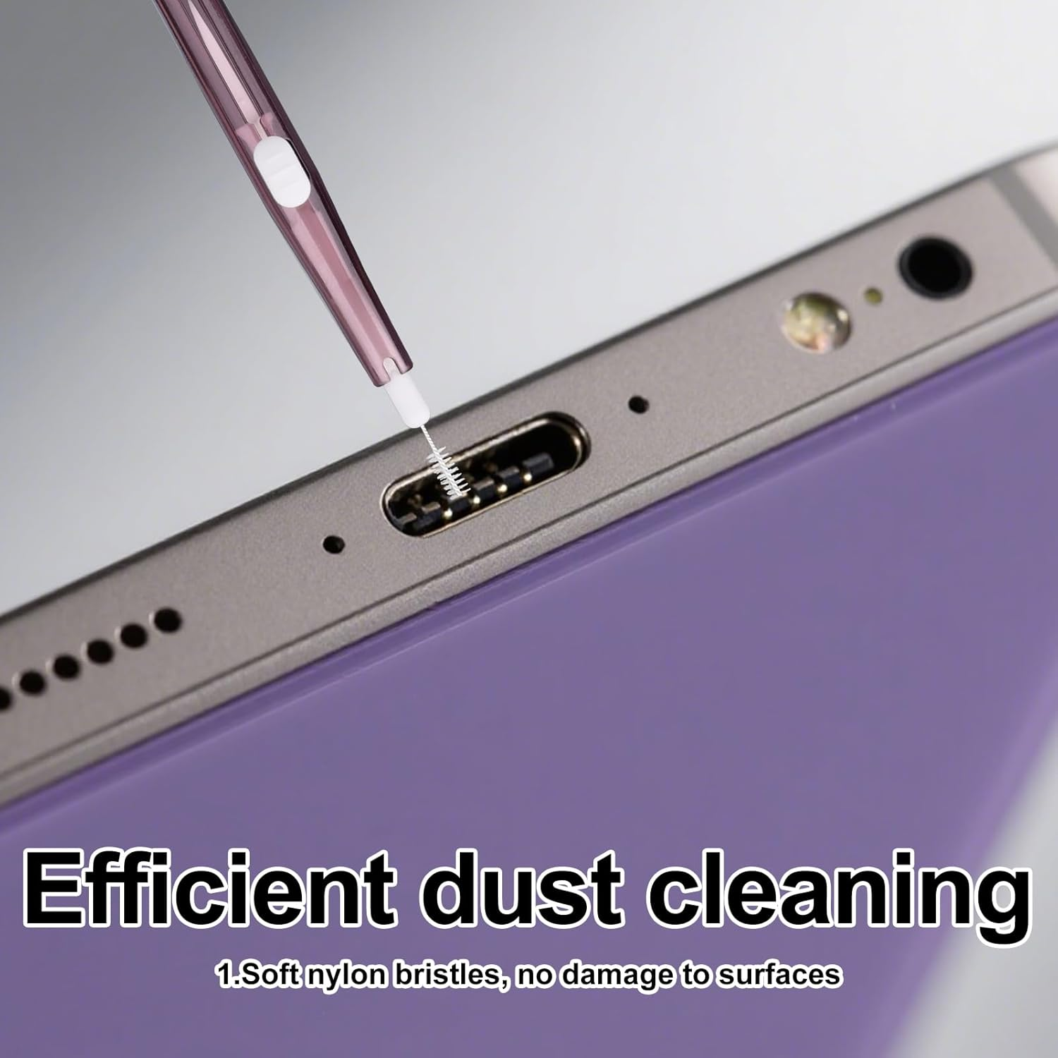 30Pcs Phone Cleaning Brushes, Bristles & Hook Double-Sided Mini Cleaning Brush Kit Anti-Clogging Charging Port USB C Cleaner for Most Mobile Phone (Purple) - Blue image number 7