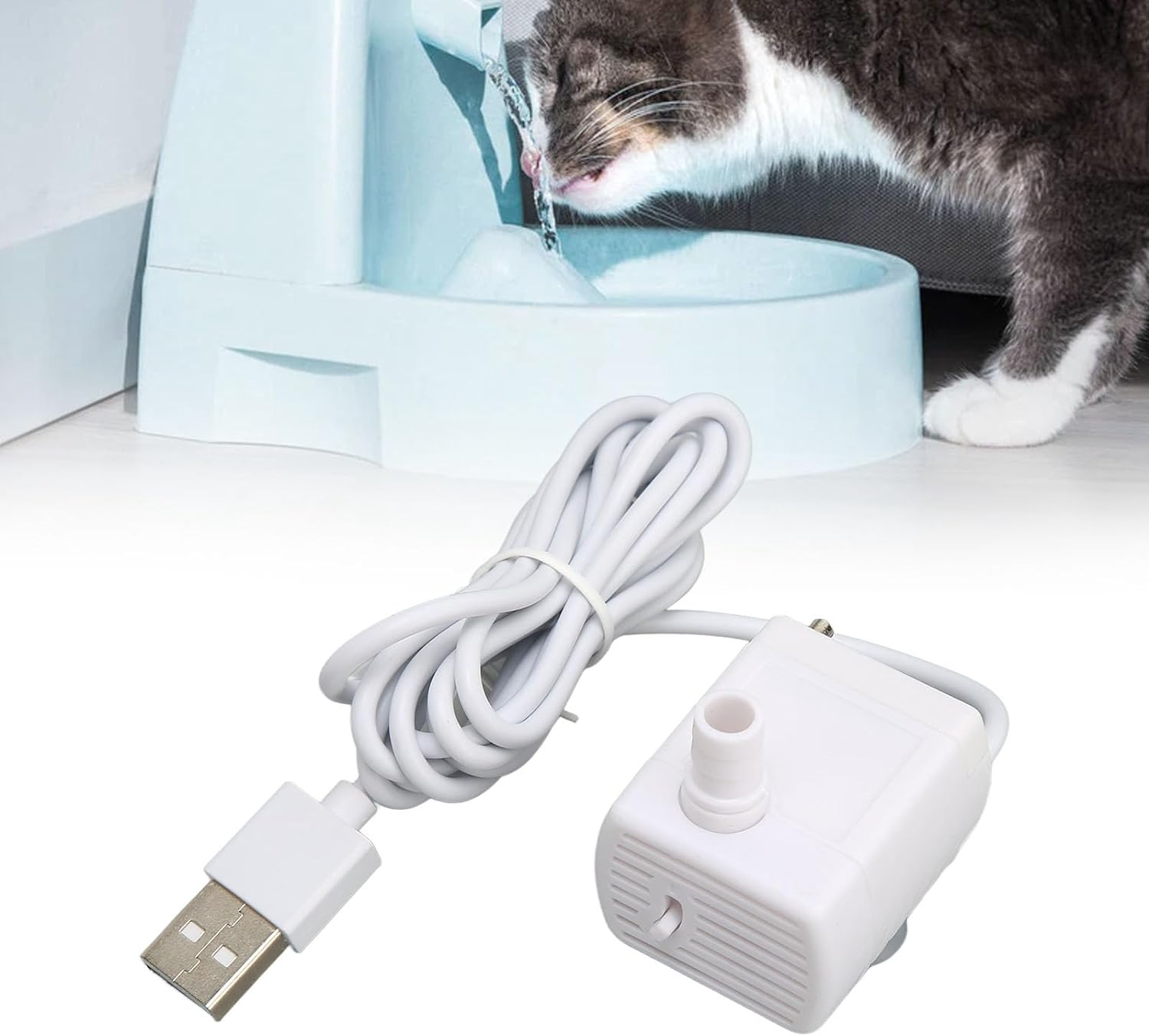 Cat Water Fountain Pump - Mini Water Dispenser with Quiet USB Powered DC Brushless Motor, Pet Fountain Replacement Pump to Prevent Dry Burning for Drinking Fountain image number 1
