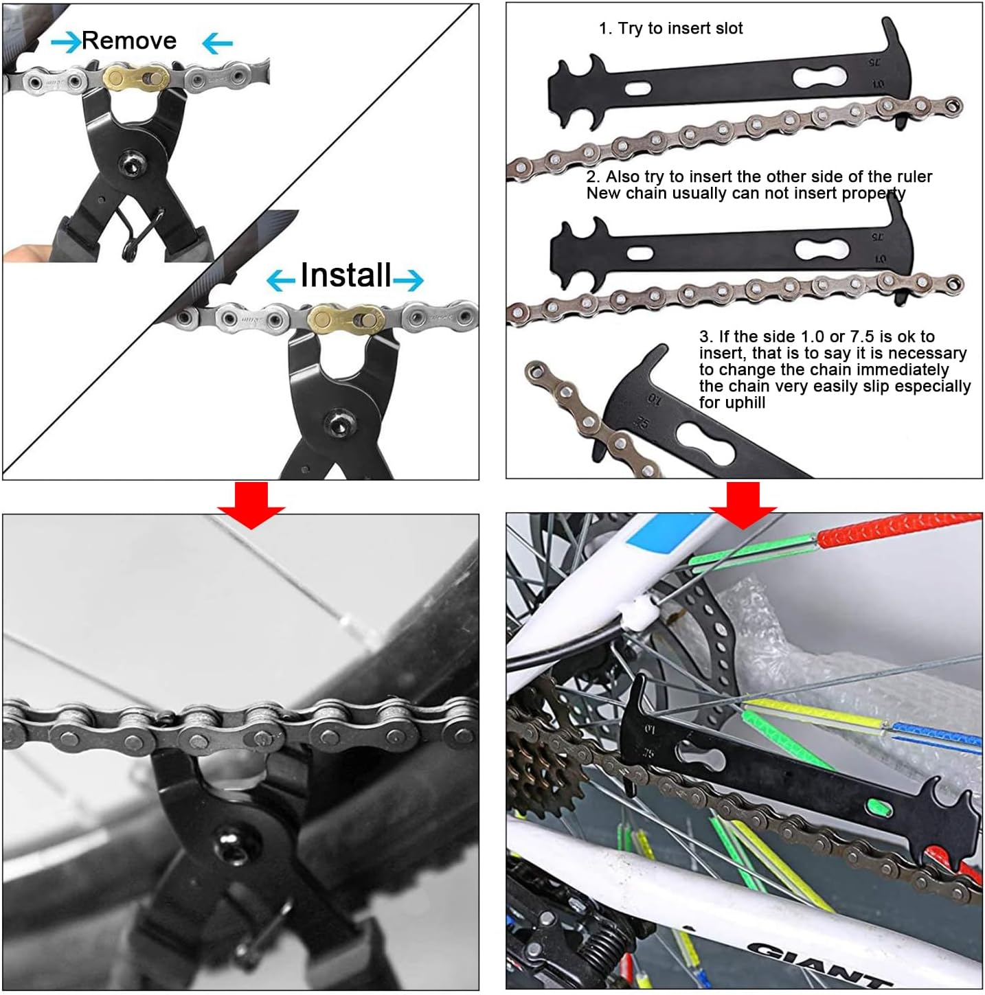 Bicycle Chain Repair Tool Kit 12 Piece,16 in 1 Multitool Hex Key Wrench,Tube Patch Kit,Cycling Master Link Pliers Remover,Chain Splitter,Chain Wear Indicator Checker,For Road Bikes (Black) image number 1