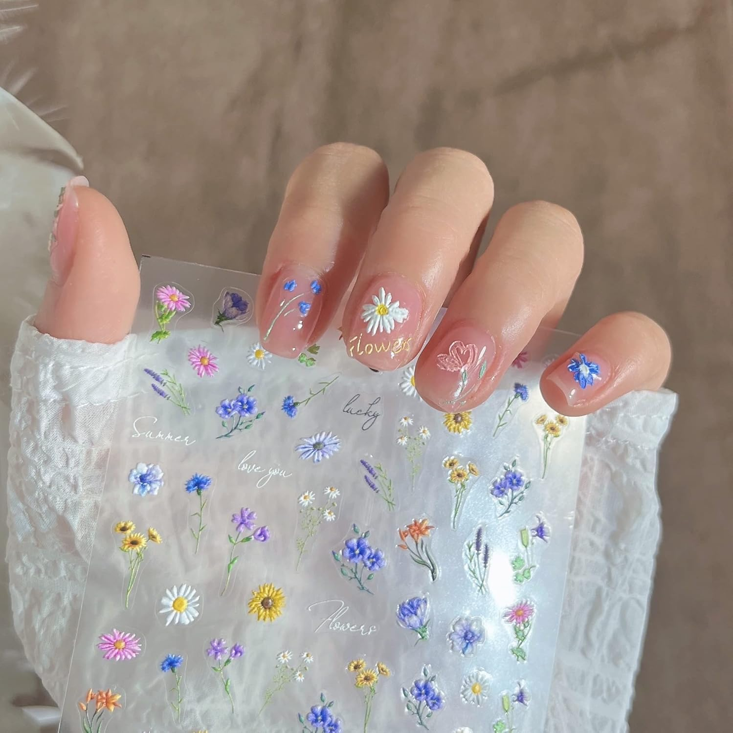 Dedyel Small Daisy Little Wild Flower Nail Stickers 5D Embossed Wildflower Nail Stickers Spring Summer Red Yellow Blue White Flower Design Nail Art Decoration for Women Girls Kids image number 1
