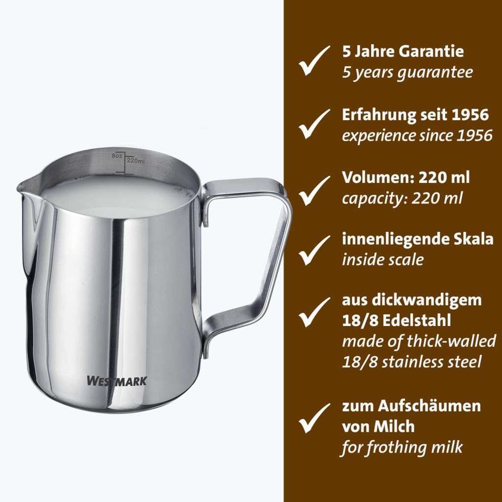 Westmark Brasilia Milk Jug 220 Ml - Ideal for Coffee Cream, Milk, Honey and Other Coffee and Tea Additives, Barista Accessories - Stainless Steel image number 1
