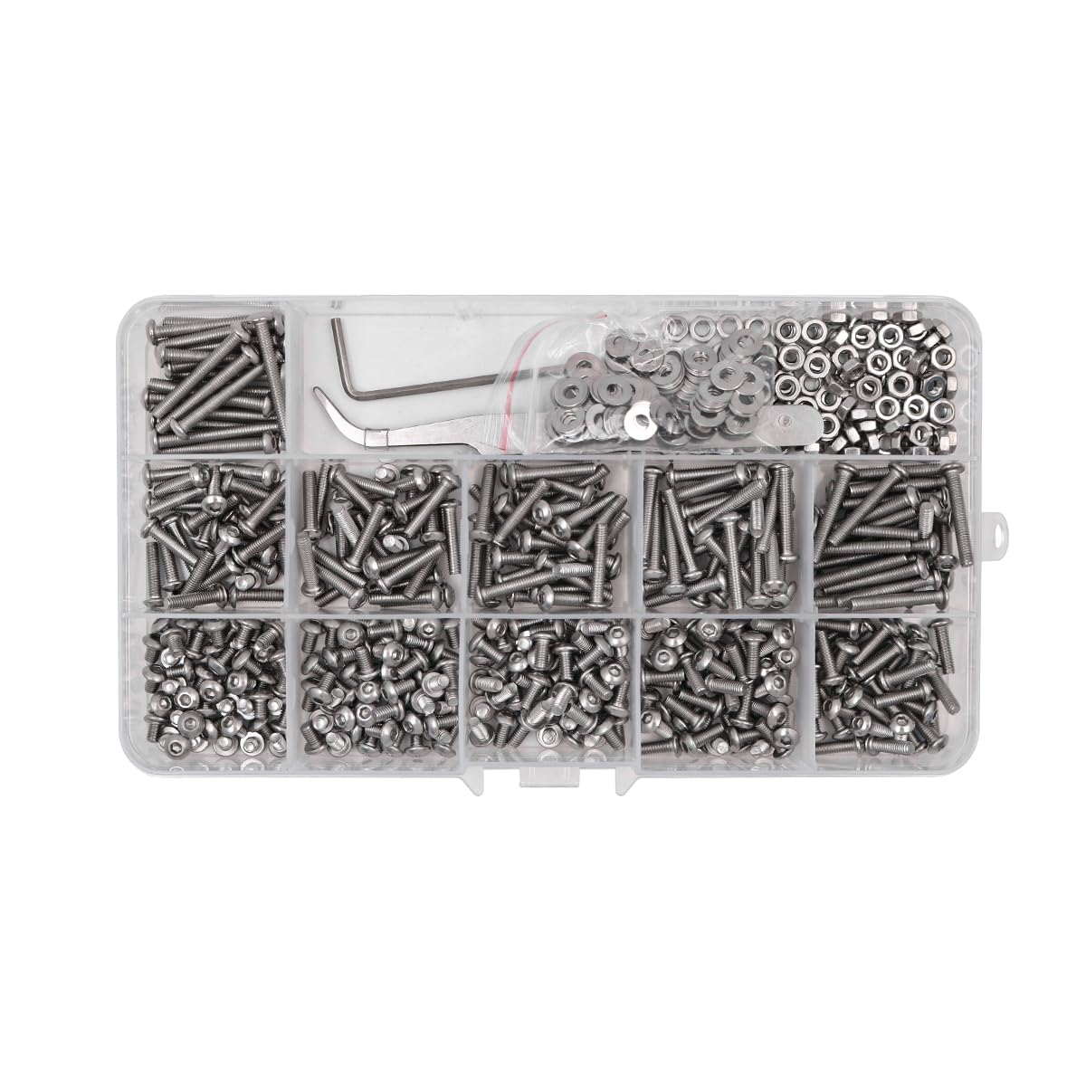 570 PCS NUZAMAS Stainless Steel M3 Button Head Hex Socket Cap Screw Bolts Screw and Nuts Flat Washer Assortment Kit with Wrench and Tweezers image number 5