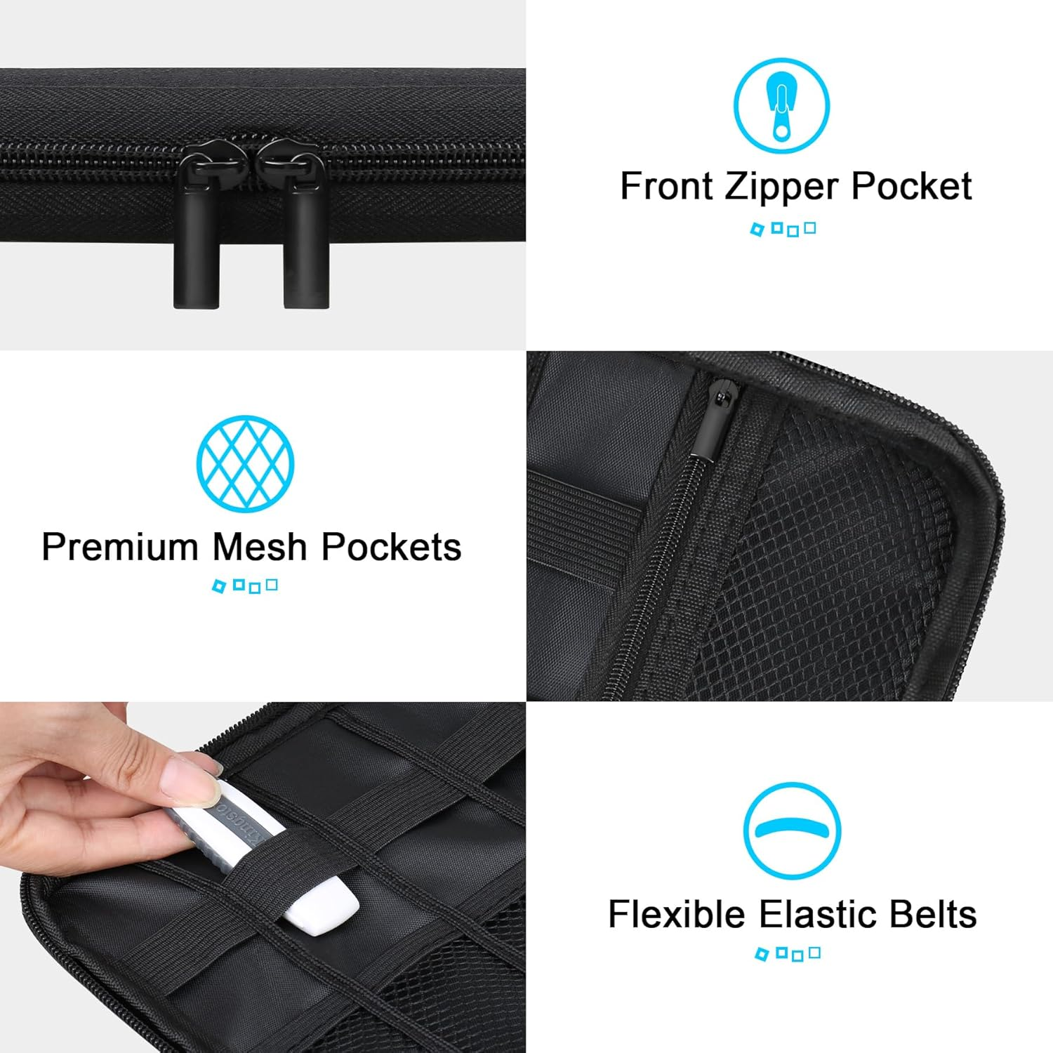 Lacdo USB Flash Drive Case Thumb Drive Holder Case Organizer Portable Electronic Accessories Storage Bag for Sandisk/Samsung/Samdata USB Flash Drives Jump Drive Memory Stick, Cable, SD Card, Black image number 3