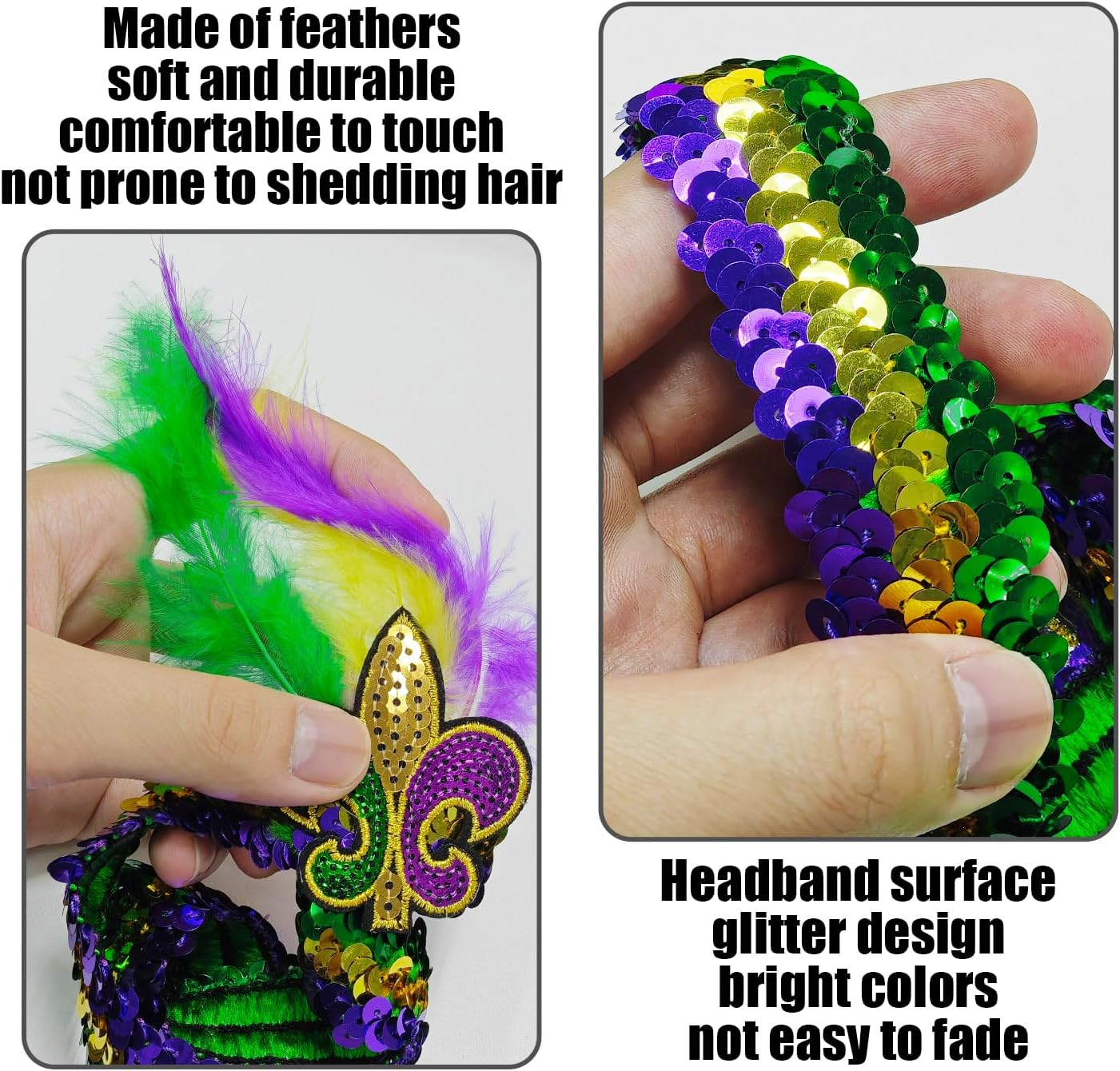 2 Pieces Sequin Feather Hair Bands, Creative Colourful Headwear, Personality and Stylish, Interesting Hair Accessories, Universal for Men and Women, Clothing Accessories image number 5