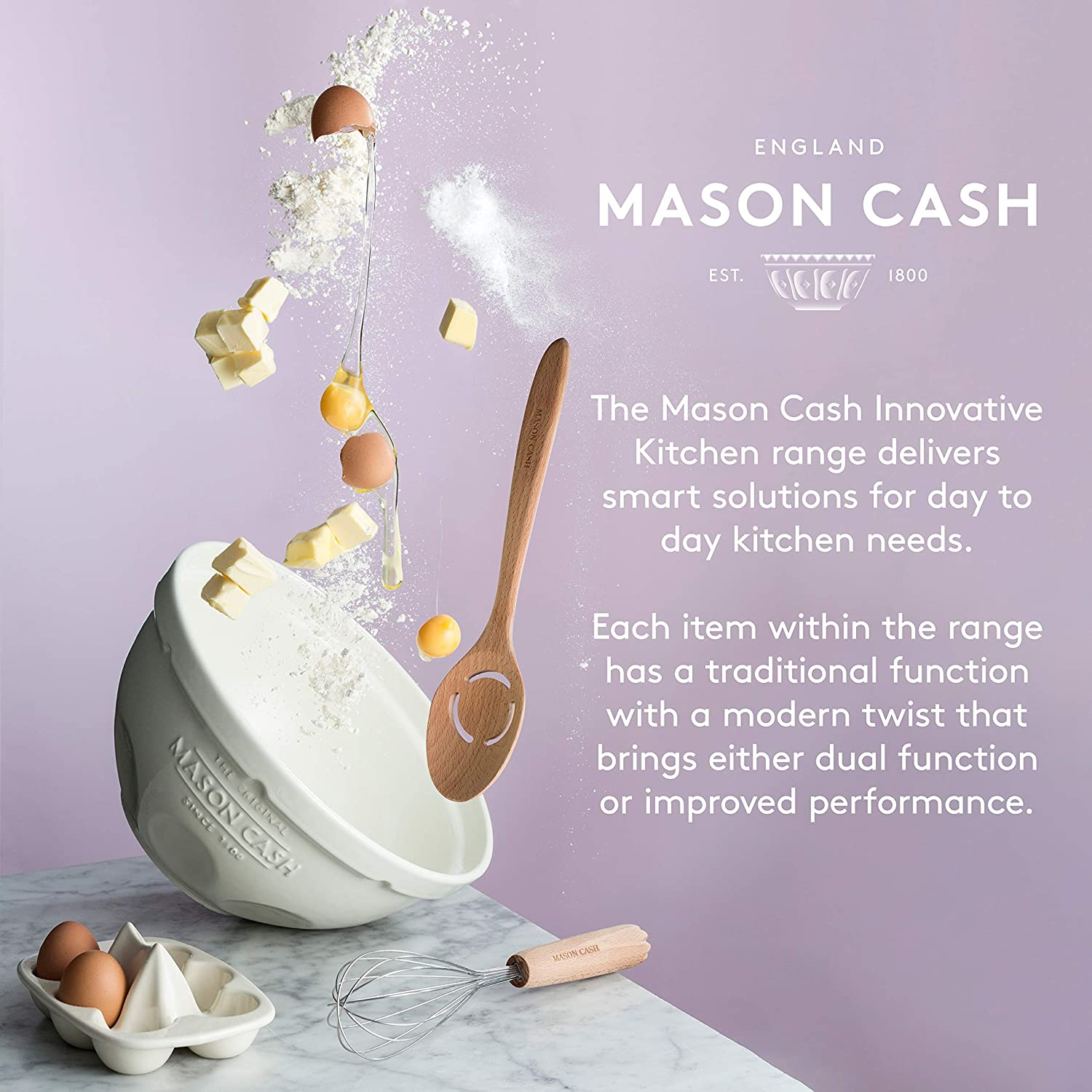Mason Cash Innovative Kitchen Stoneware Utensil Pot, 1.8L, White 28496, 16 X 16 X 20 Cm