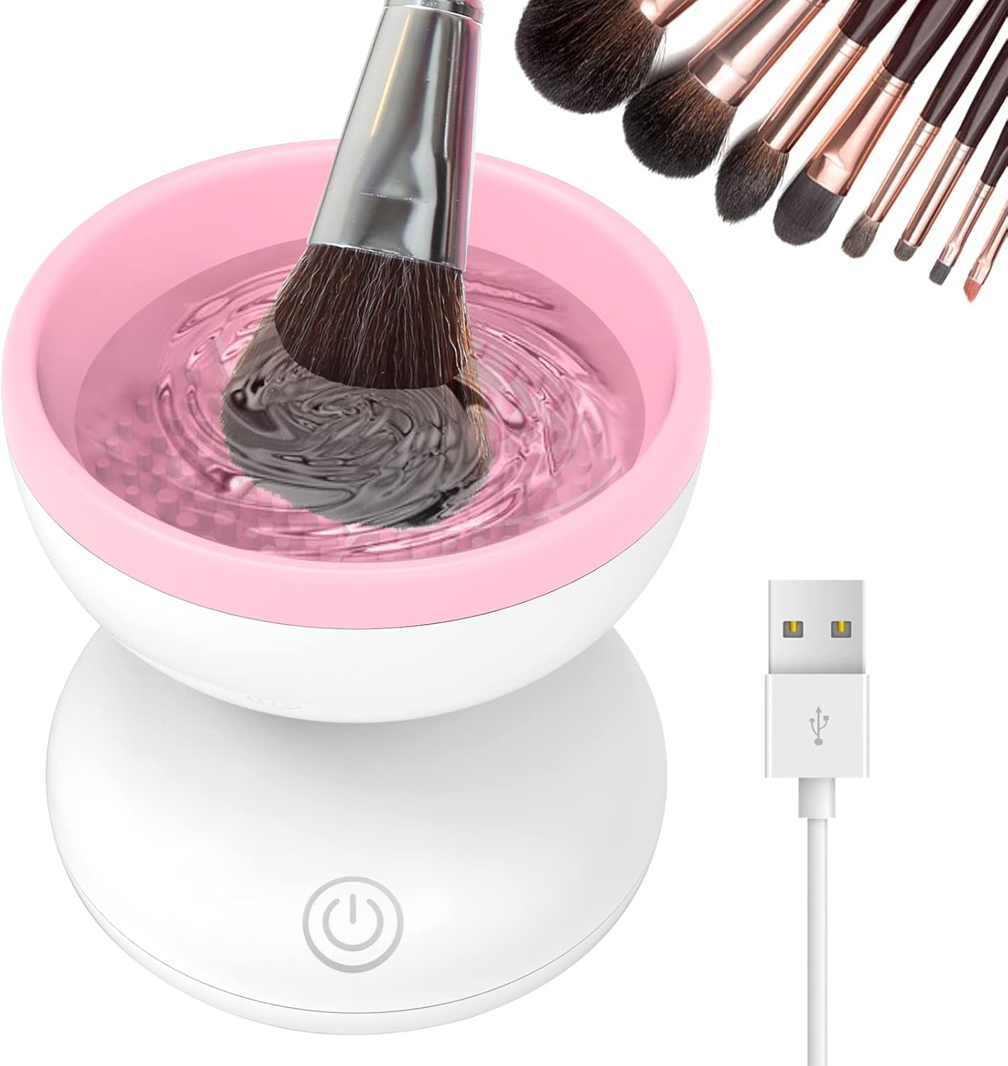 Electric Makeup Brush Cleaner Newest Design, Luxiv Wash Makeup Brush Cleaner Machine Fit for All Size Brushes Automatic Spinner Machine, Makeup Brush Beauty Blender Cleaner (White+Pink) image number 1