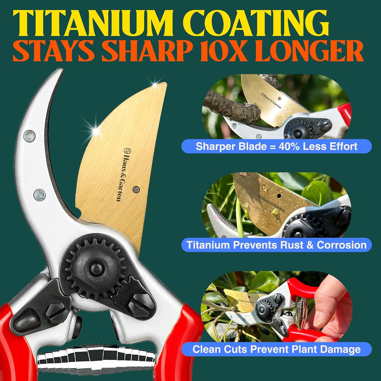 Classicpro Titanium Pruning Shears - Best Tree Trimmer Garden Shears Hand Pruner - Top Choice Bush Shrub & Hedge Clippers - Razor Sharp Bypass Secateurs Ergonomic Gardening Tool for Effortless Cuts image number 6