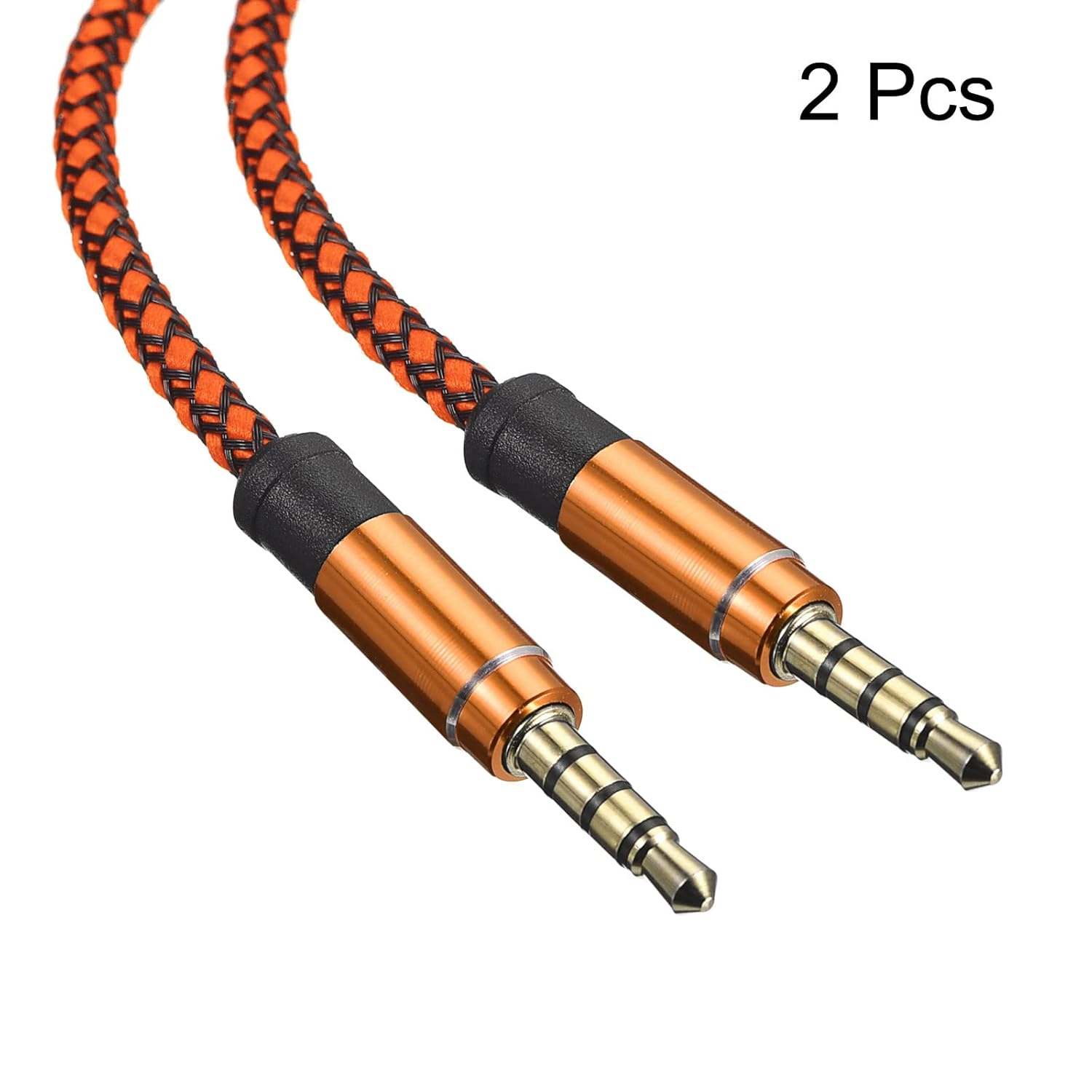 Uxcell 2 Pack Aux Cable 3.5Mm Male to Male Nylon Braided 5Ft 4 Pole Hi-Fi Stereo Sound Auxiliary Cord Orange for Earphones, Smart Phones, Home/Car Stereos, Speakers, Computers image number 3