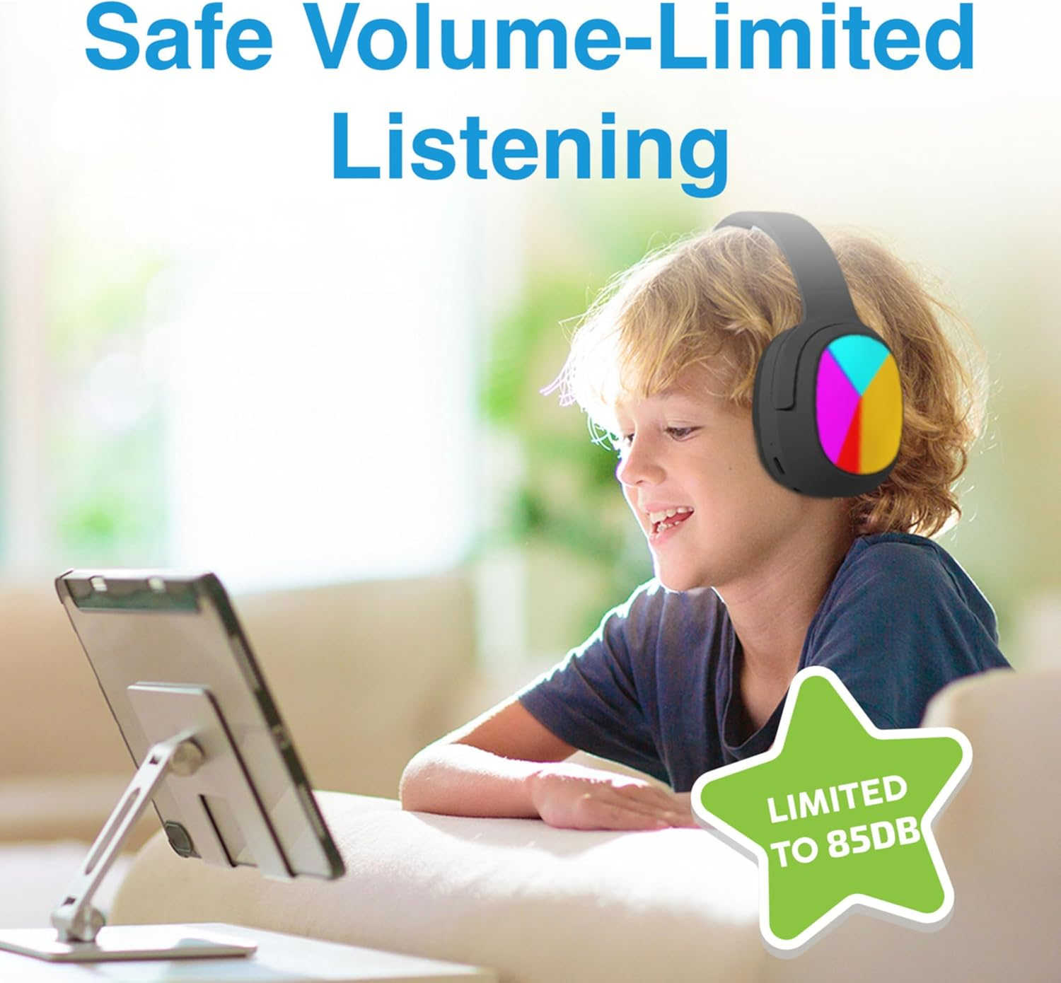 Laser Kids Bluetooth 5.4 Wireless Headphones with RGB Lights, Foldable, Safe Volume Limited to 85Db, Built in Mic - Supports USB C Charging, AUX and Micro SD (Black) image number 4