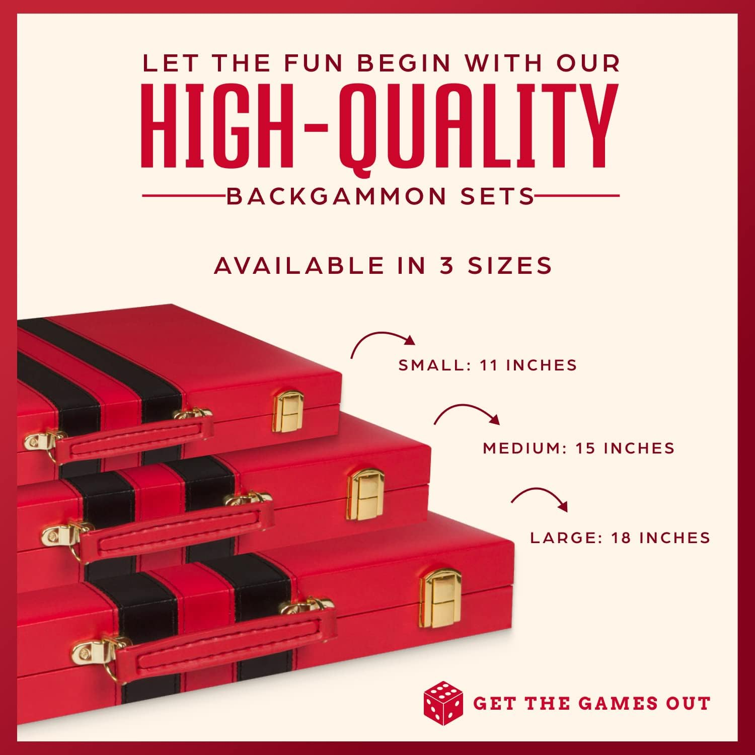 Get the Games Out Top Backgammon Set - Classic Board Game Case - Best Strategy & Tip Guide - Available in Small, Medium and Large Sizes (Red, Small)