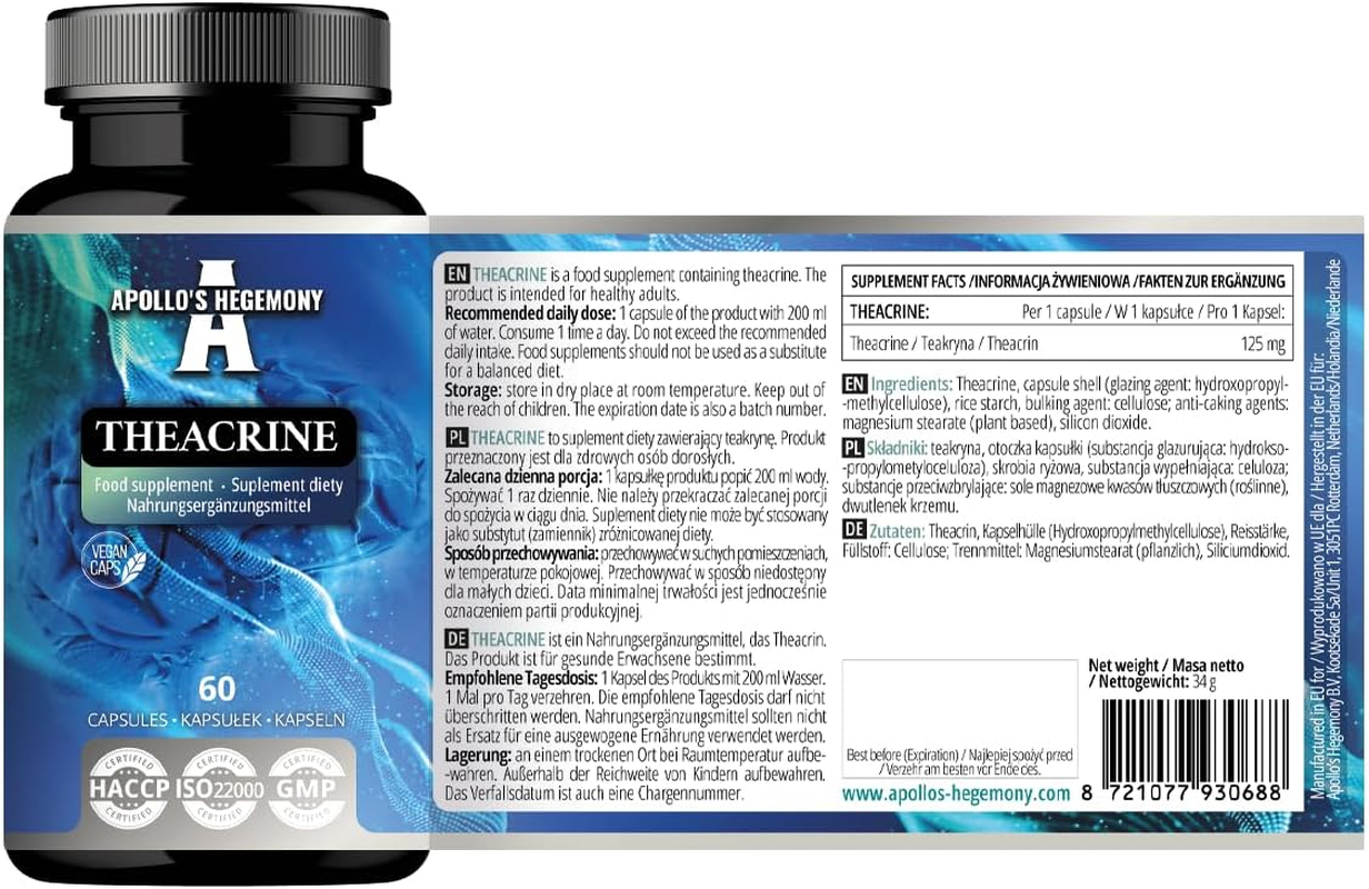 Theacrine 125Mg - 60 Vegan Capsules - Natural Alkaloid from Tea for Enhanced Focus and Energy - 2 Month Supply - Diet Supplement from Apollo'S Hegemony image number 4