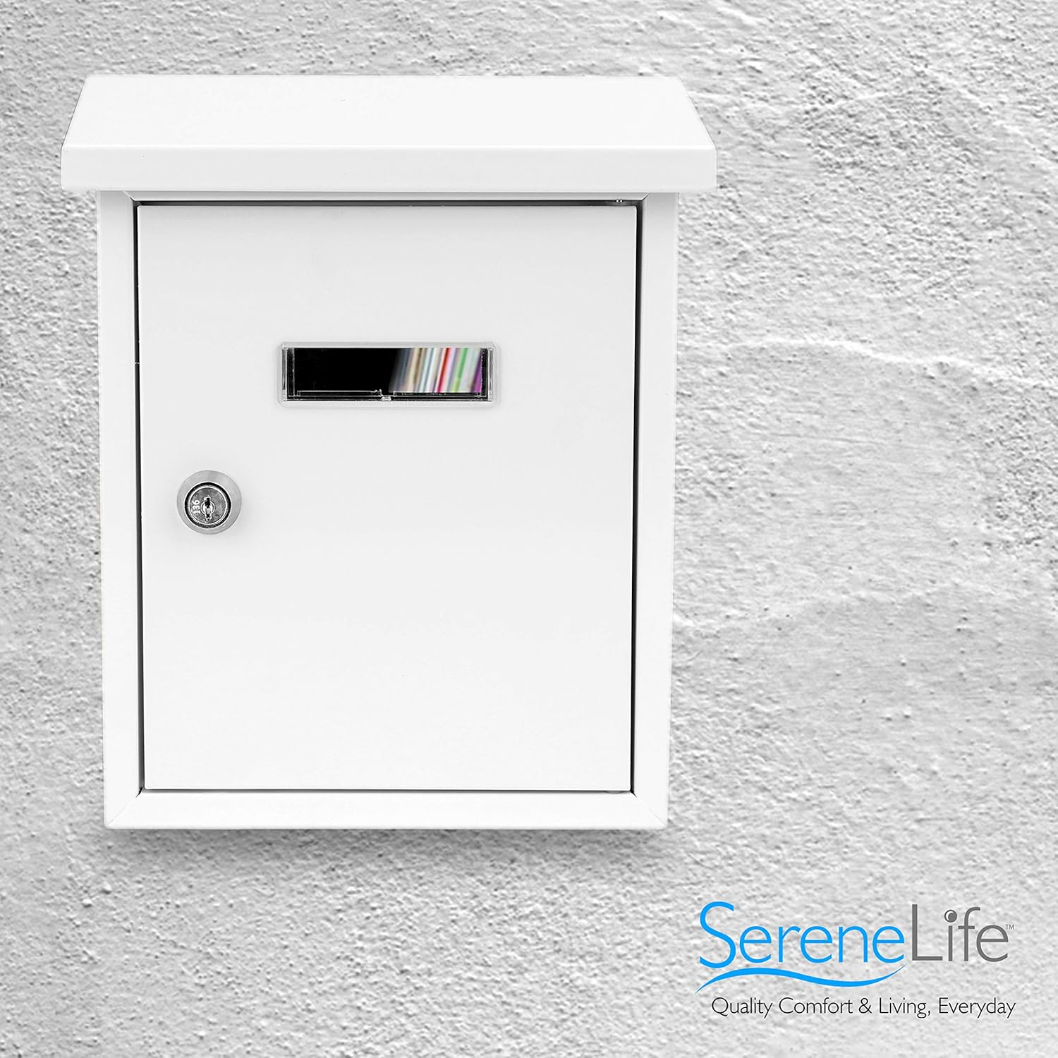 Serenelife SLMAB01 Wall Mount Lockable Mailbox- Modern Outdoor Galvanized Metal Key Large Capacity- Commercial Rural Home Decorative & Office Business Parcel Box Packages Drop Slot Secure Lock, White, 10''X 3.9''X 12.4'' image number 4