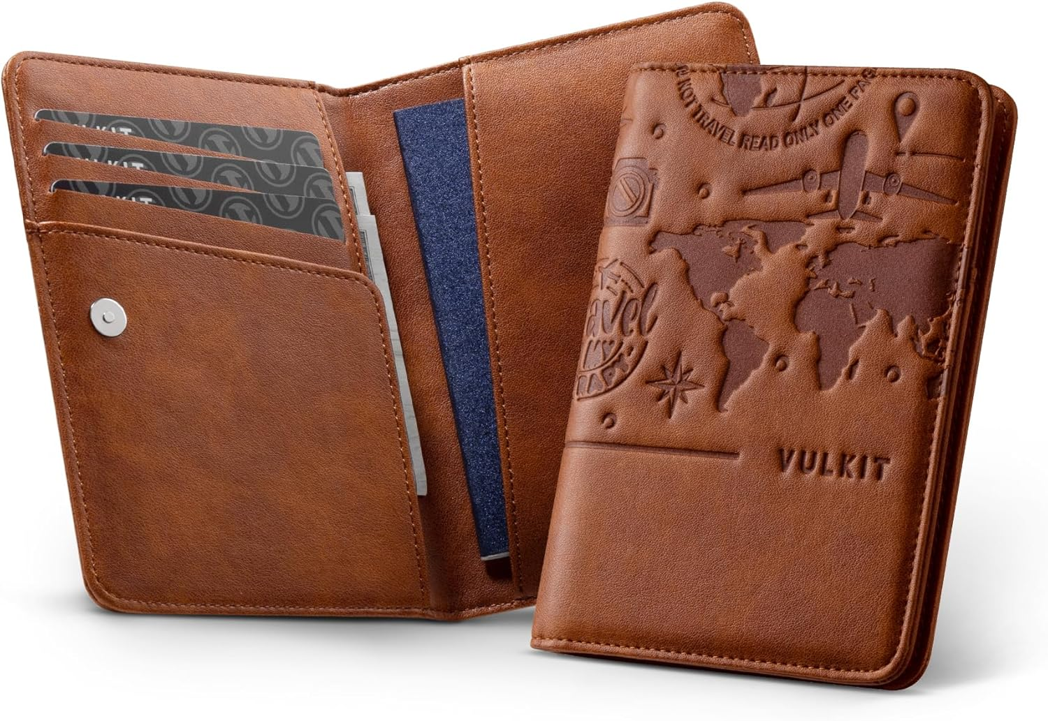 VULKIT Passport Holder RFID Blocking with Magnetic Closure Travel Wallet Passport Book Cover Boarding Pass Holder Travel Essentials