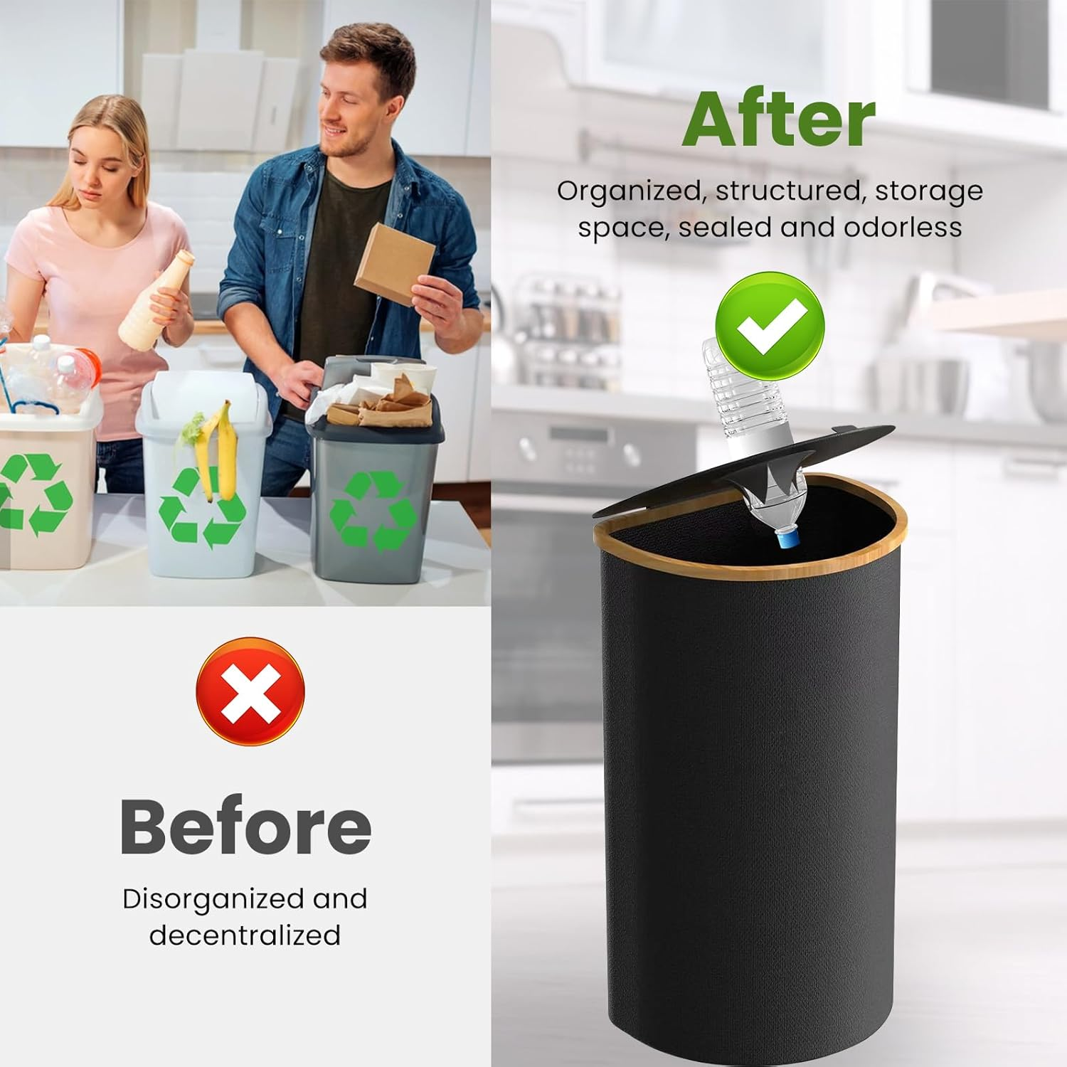 Recycling Bin for Kitchen, 100L Capacity Environmental Friendly Recycle Basket with Inner Bag, Machine Washable Reusable Bottle Bin for Home image number 1