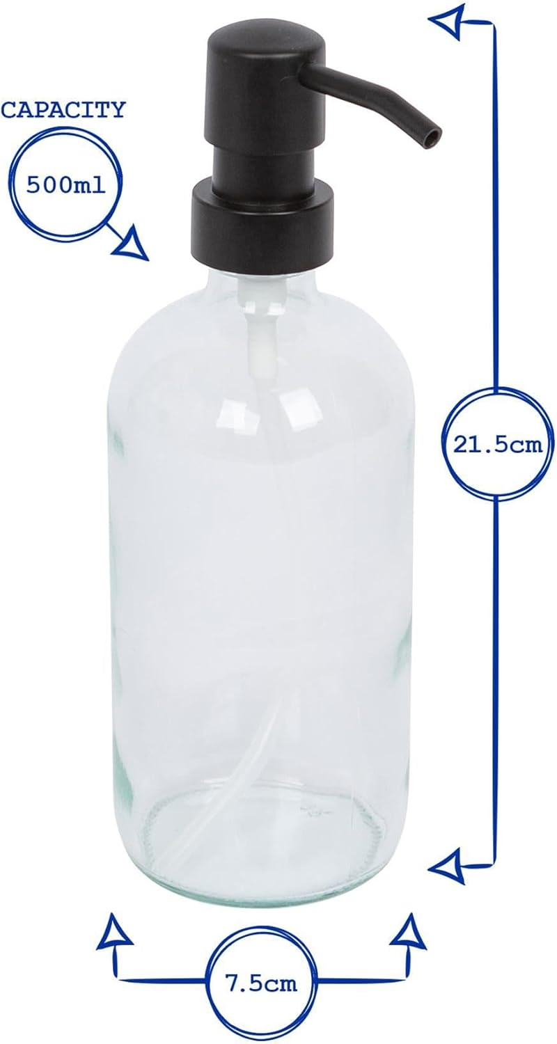 Harbour Housewares Glass Soap Dispensers with Labels - Amber/Black - 4 Pack - 500Ml Refillable Soap Dispensers Hand and Dish Liquid Pump for Bathroom, Kitchen, Laundry Room - Clear image number 7
