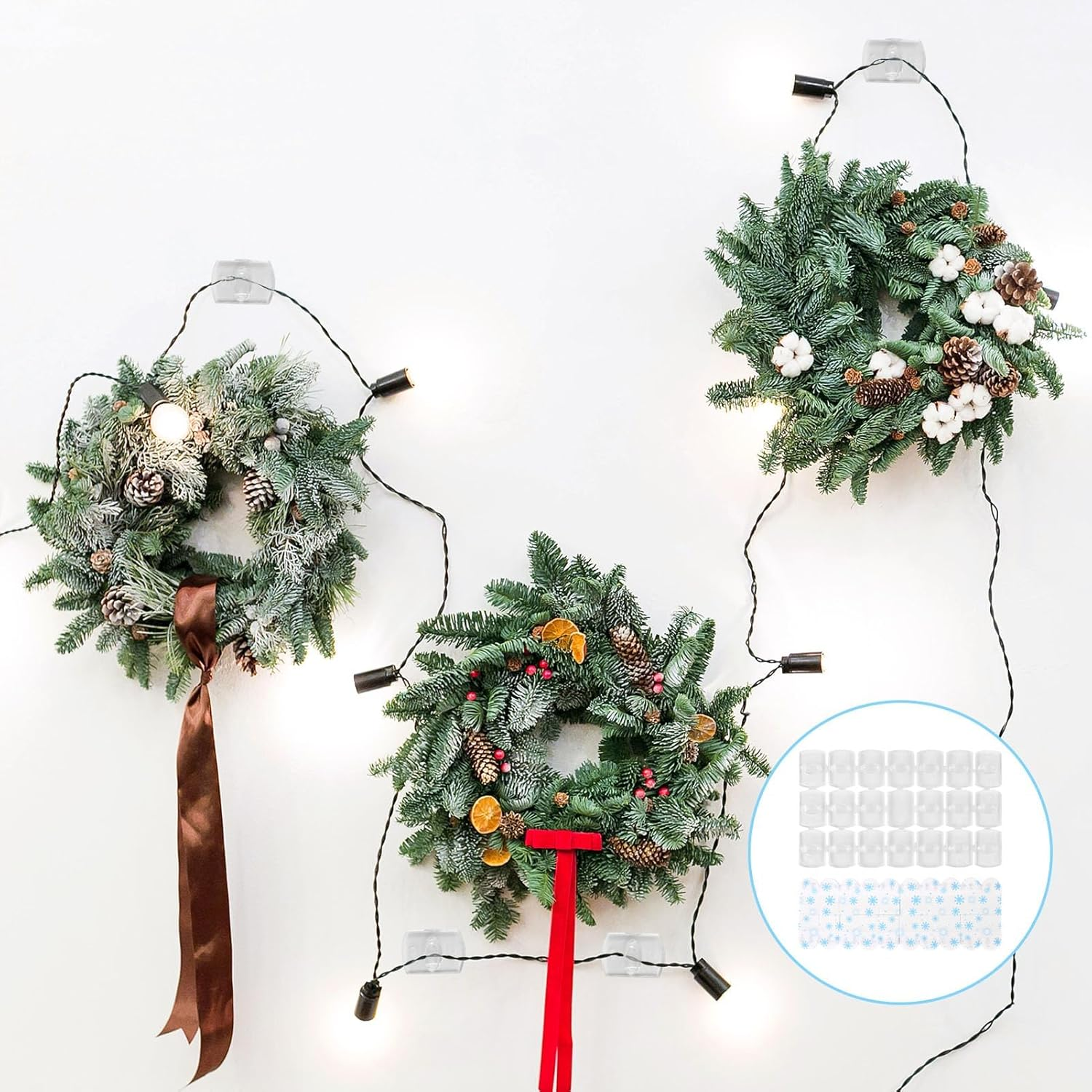 100 Pcs Indoor Mini Light Clips - Damage-Free Adhesive Hooks for Christmas Lights & Home Decor, No-Tool Hanging Solution for Walls, Windows & More, Includes 100 Clear Clips & 100 Strips image number 3