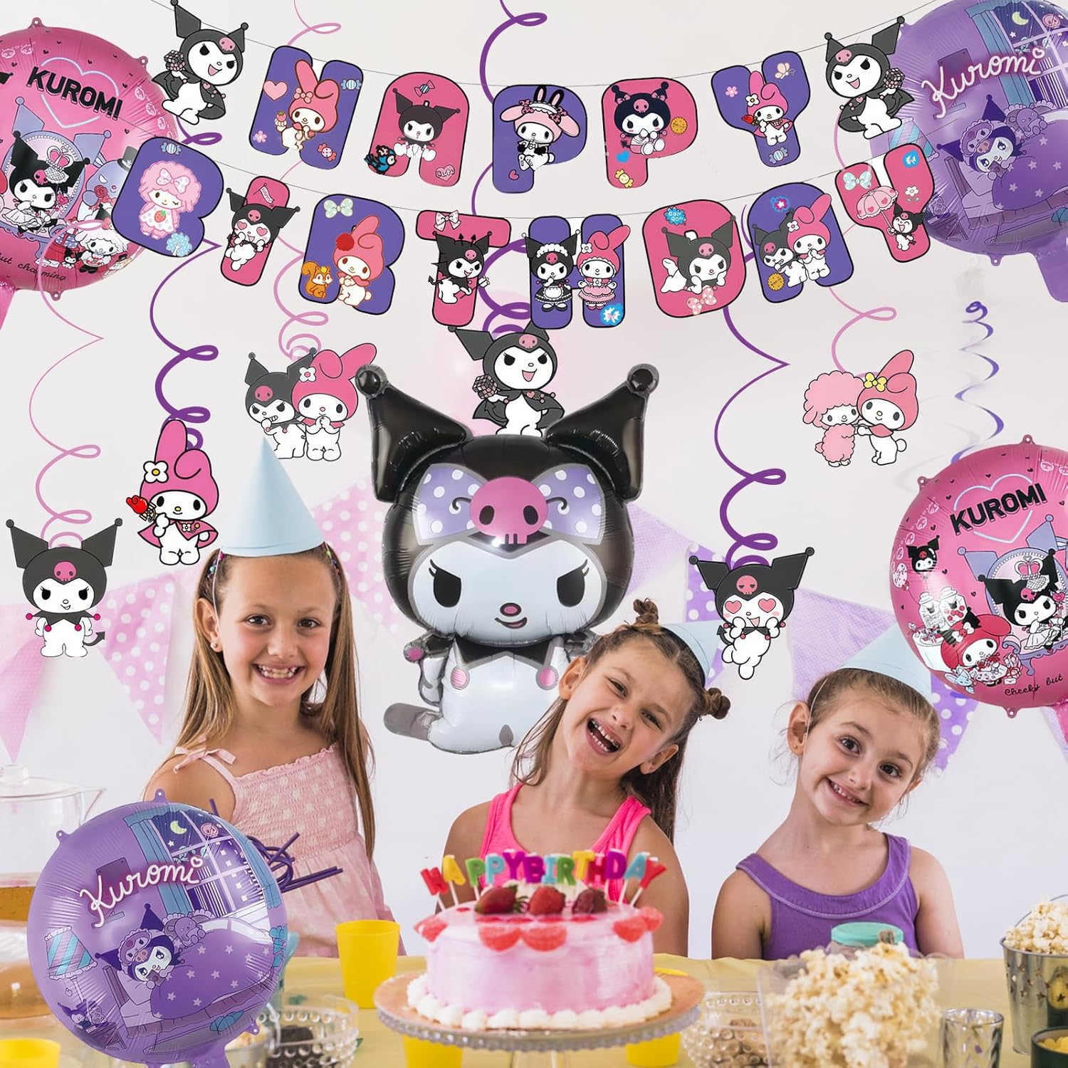 Cartoon Birthday Party Supplies, Cute Birthday Balloons Decoration for Girls, Happy Birthday Banner Larger Aluminium Film Balloons Themed Birthday Party Favor for Kids - Style 2 image number 5