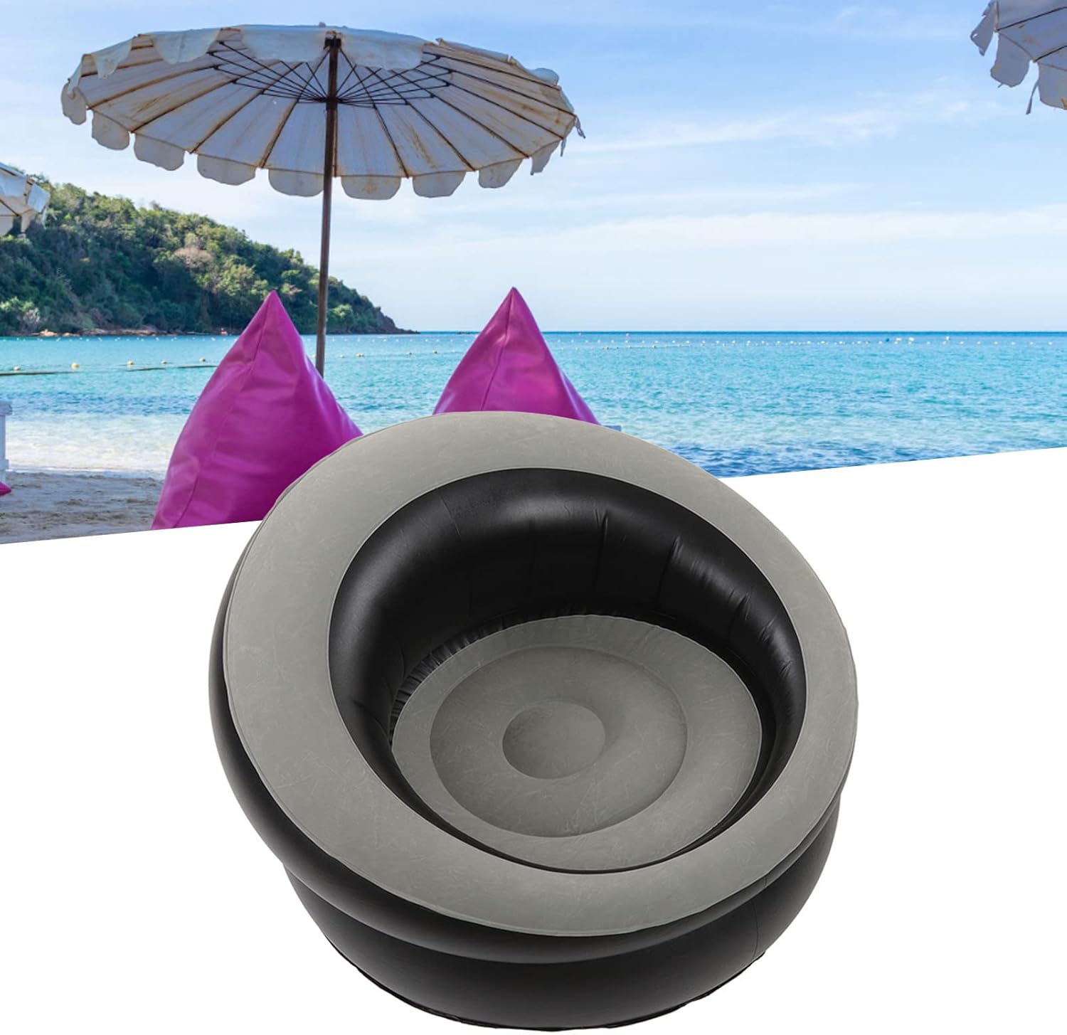 Inflatable Couch, Inflatable Lounge Chair, Foldable Flocking Air Sofa Inflatable Chair, Outdoor Lazy Sofa Couch Beanless Bag Chair, Portable Couch for Hiking, Camping & Picnic (Grey)