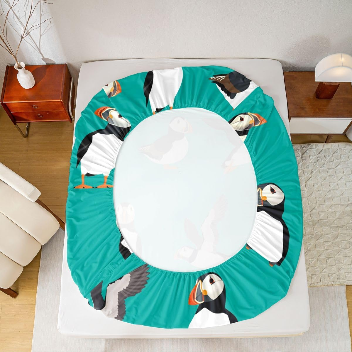 Puffin Bed Sheet Set Twin Size Puffin Bird Drawing Fitted Sheet for Kids Boys Girls Decor Cute Animal Theme Bedding Set Microfiber Polar Animal Bed Cover Bedroom image number 7