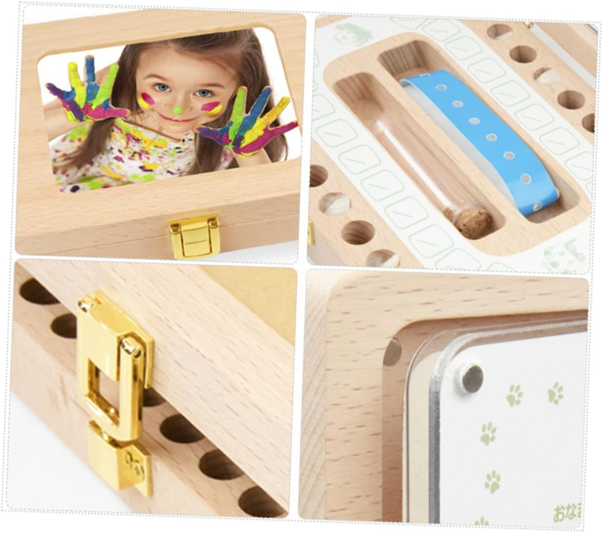 Teeth Keepsake Box Wooden Frame Storage Container for Teeth Souvenirs with Japanese Stickers for Boys image number 6