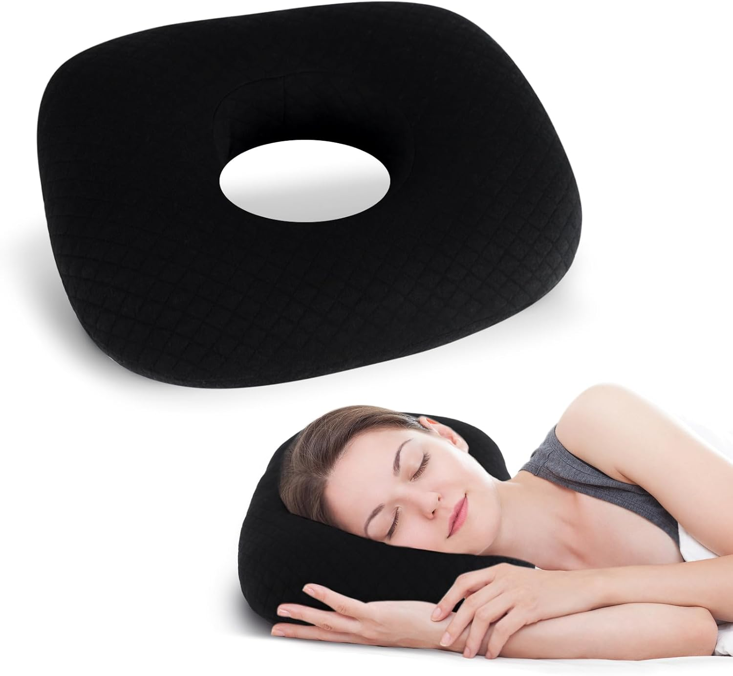 Roamready Ear Piercing Pillow for Side Sleepers, Ear Pillows with Holes for Pain, Earring Inflammation Pressure Sores, Cotton Earring Pillow for CNH Side Sleepers