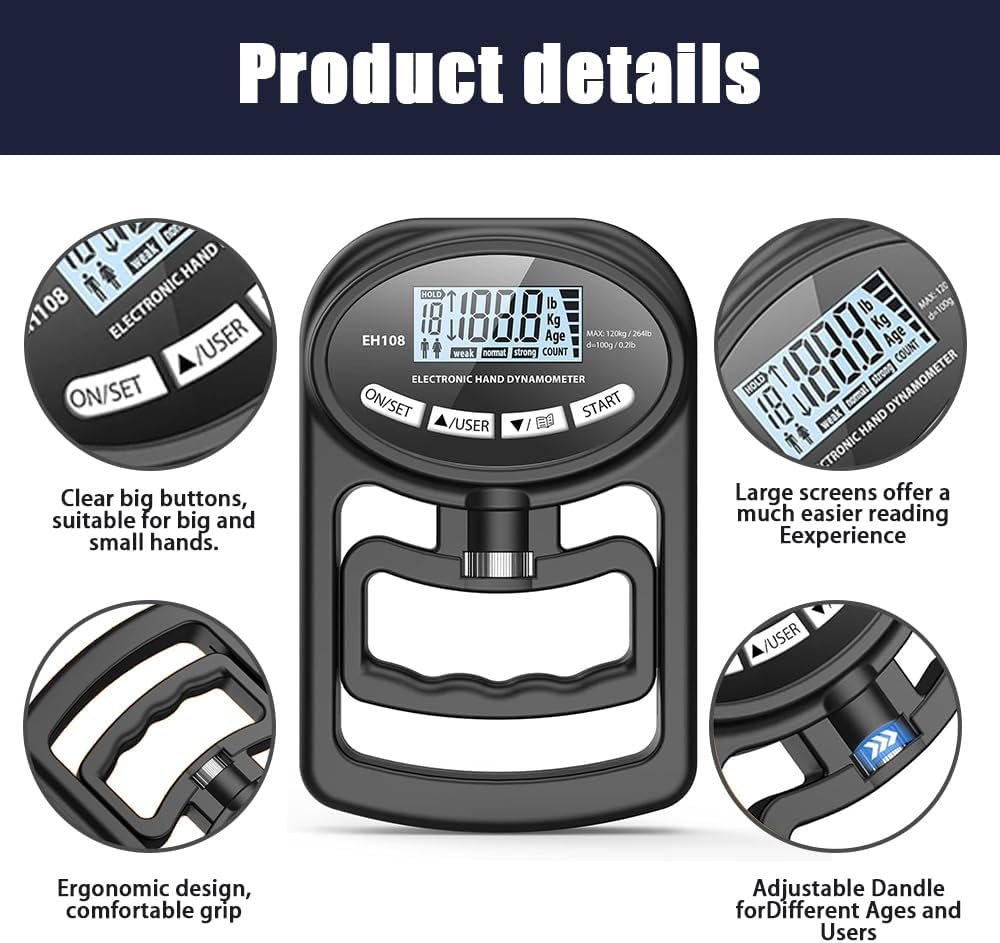 Hand Dynamometer,Electronic Hand Grip,Strength Tester Grip,Hand Exerciser Meter,Hand Strength Tester,With LED Display&Ergonomic Design for Sport Home School Use image number 4