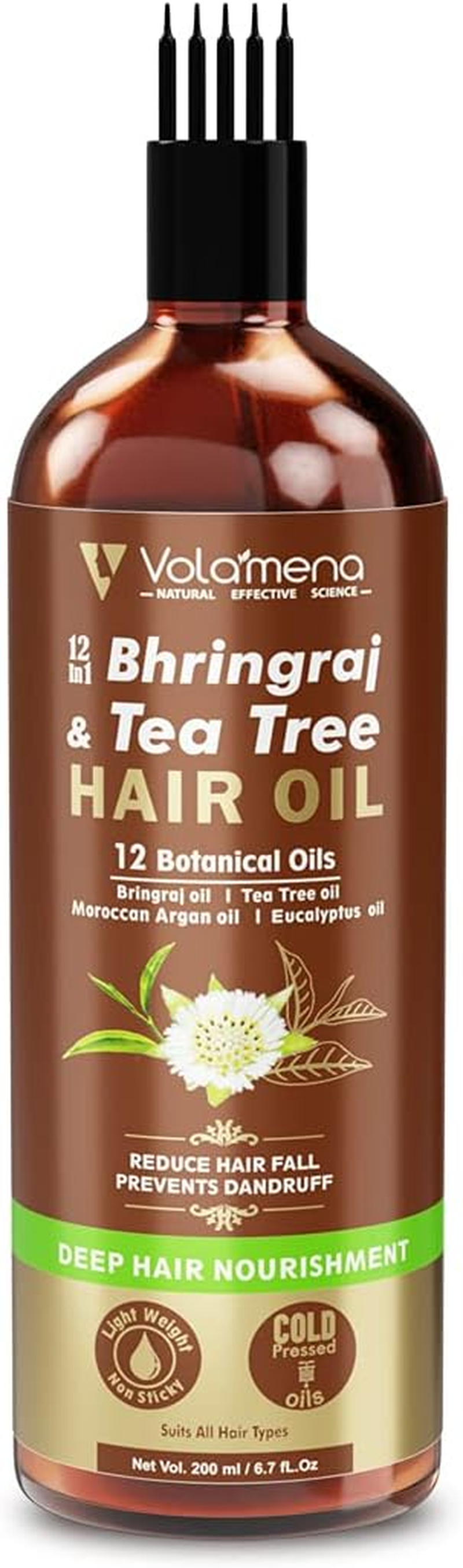 VOLAMENA with DEVICE 12 in 1 Bhringraj & Tea Tree Botanical Cold Pressed Hair Oil 200 Ml image number 2