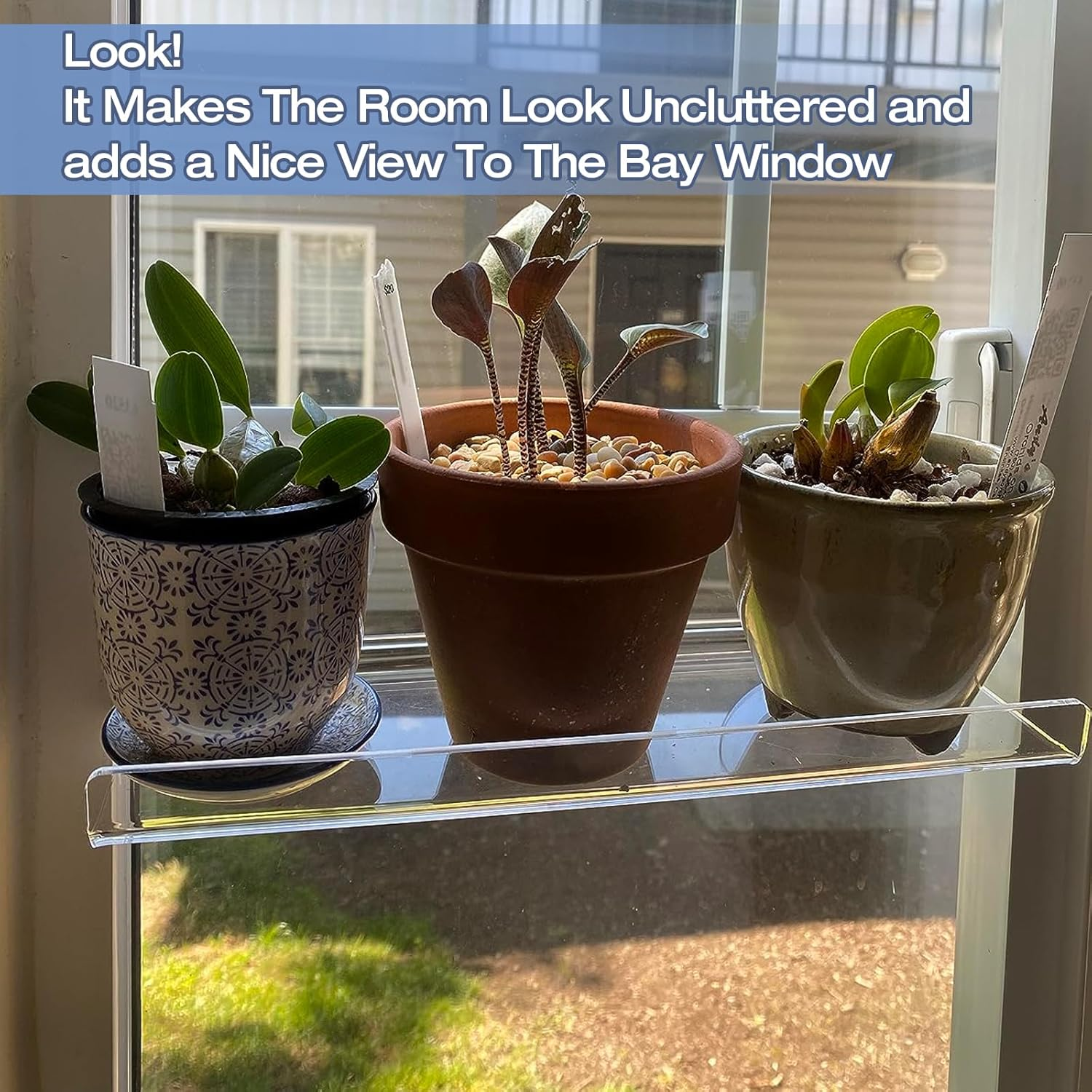 2-Pack 12 Inch Window Plant Shelves - Acrylic Suction Cup Sill Extender for Succulents, Herb Planters, Micro Greens, Bathroom Organizer, Display Stand & Cosmetics Storage | Space-Saving image number 2