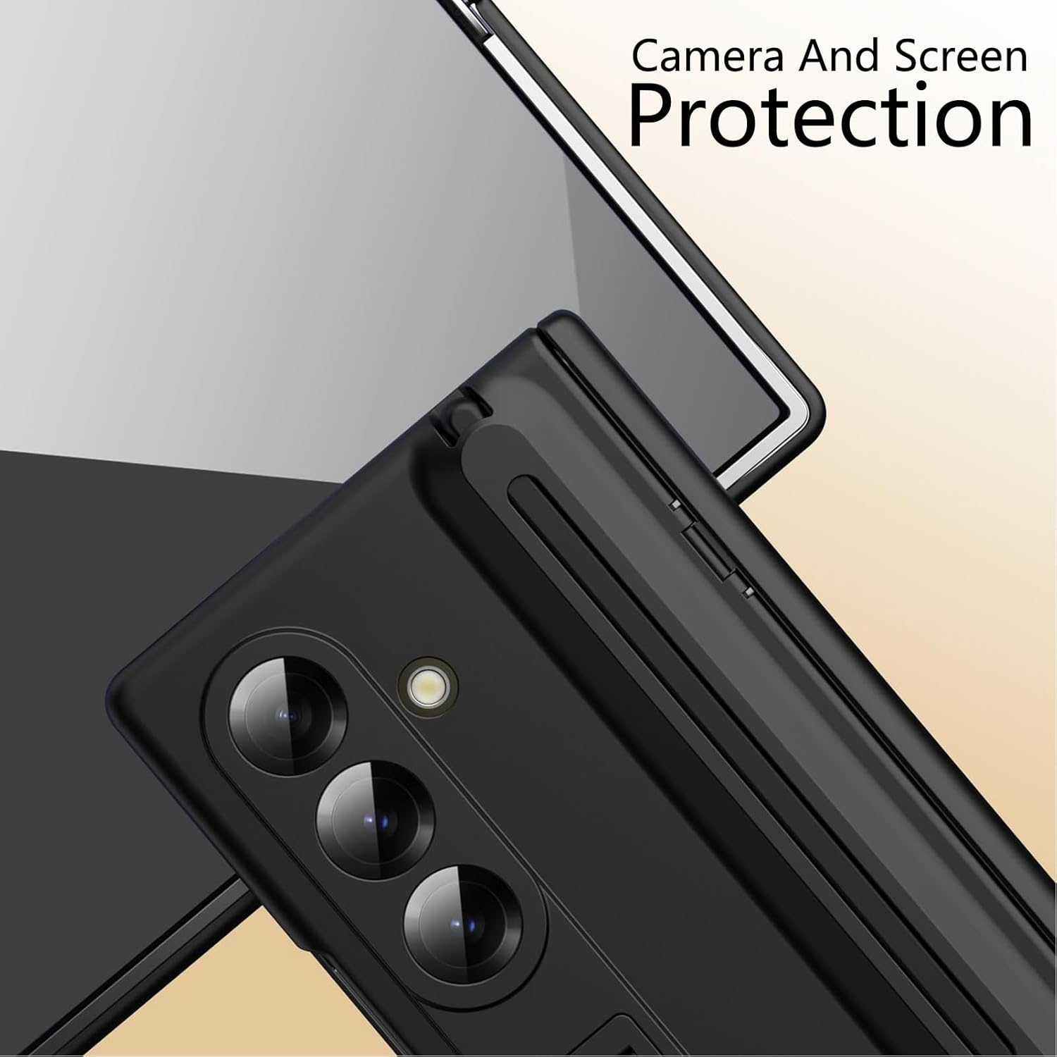 Komiyaa for Samsung Galaxy Z Fold 7 Case with Pen & Pen Holder, Built-In Front Screen Protector and Hinge, Ultra-Thin Silky Liquid PC Frosted Design Protective Case for Samsung Fold 7 (Black)