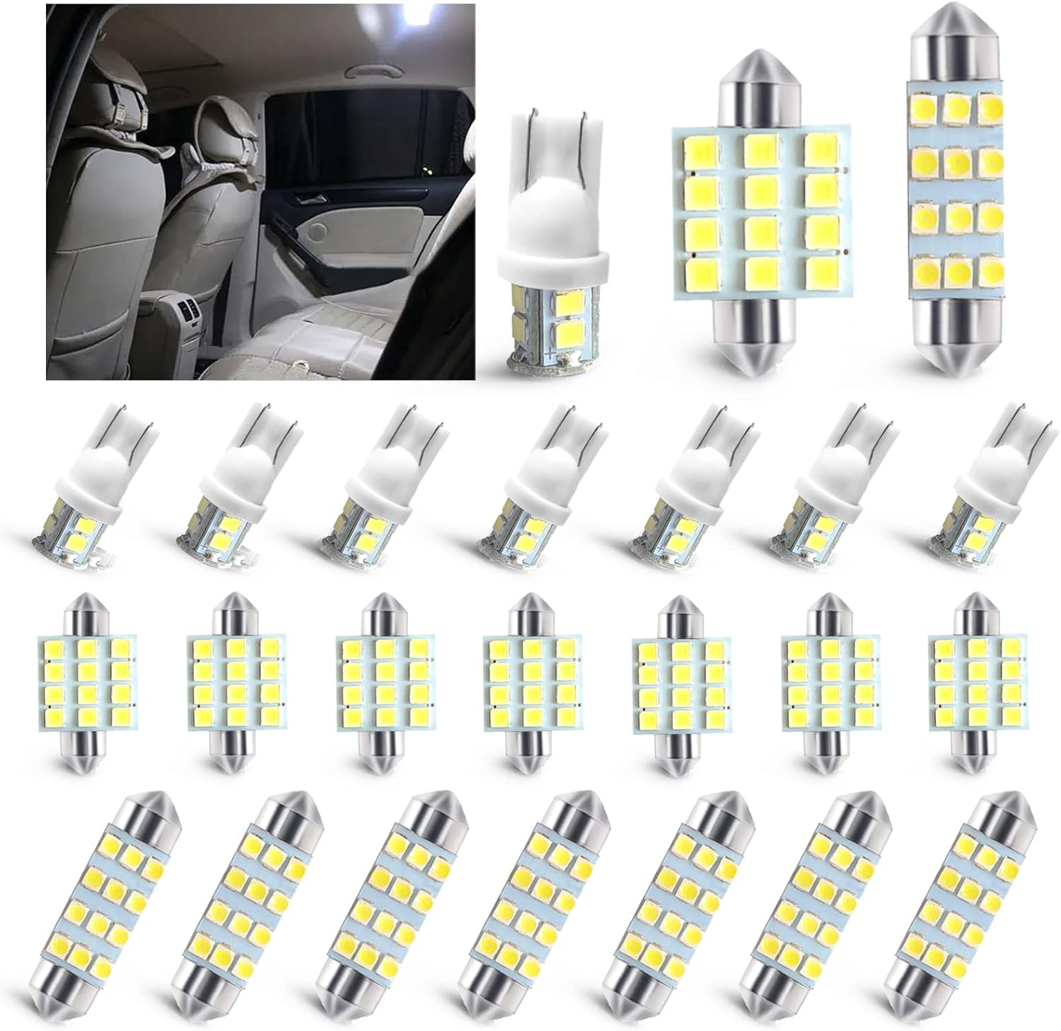 Stymart 24 PCS Interior Car Lights, Dome Light Car Bulb Kit Set T10 31Mm 41Mm LED Interior Replacement Bulbs for Car Interior Lights Dome Lights Plate Lights Map Lights Door Lights License image number 1