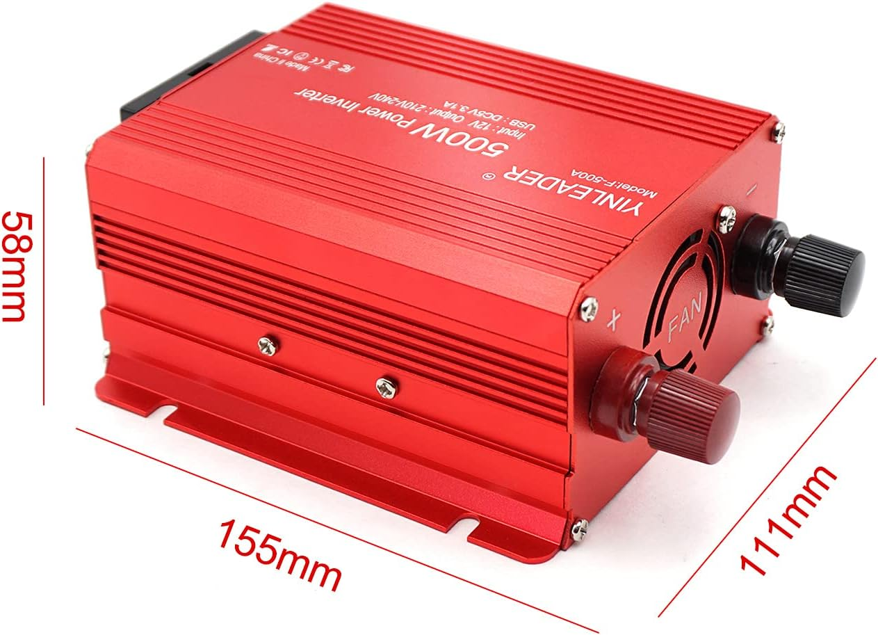 500W 12V 220V Dual USB Power Inverter DC 12V AC 230V Inverter Transformer with Cigarette Lighter Socket
