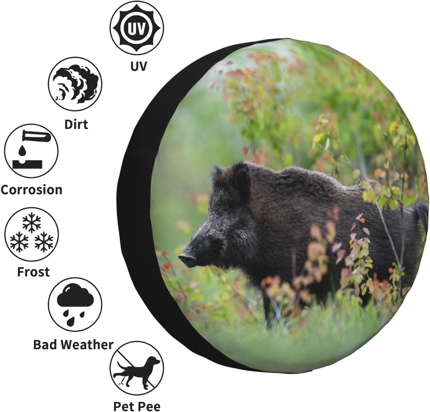Universal Replacement Spare Wheel Cover, Wild Boar in Forest, Waterproof Spare Wheel Cover, Dustproof Tyre for Trailer, Motorhome, SUV, Off-Road Vehicle Wheel, 15 Inch image number 5