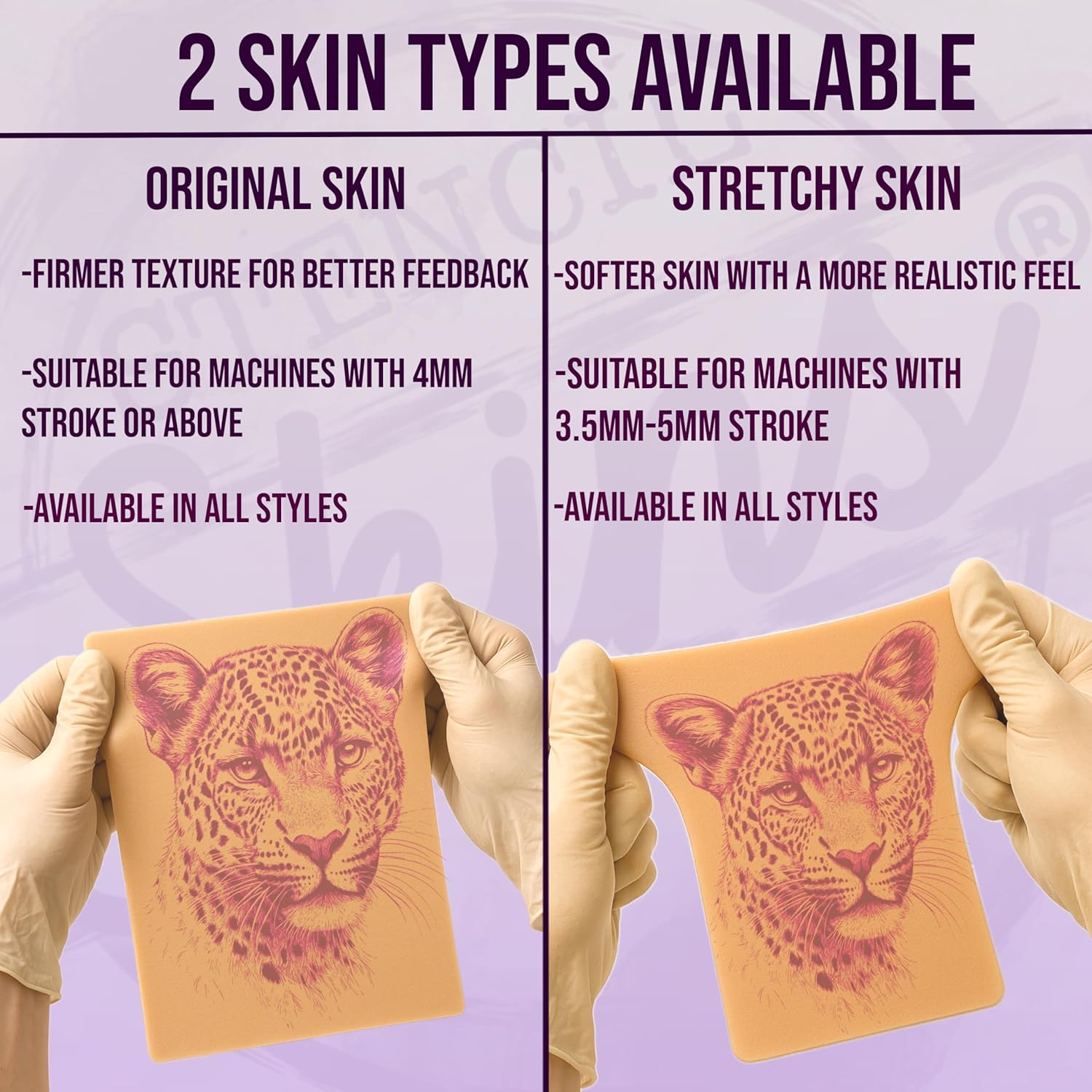 Stencil Skins Pre Printed Tattoo Stencils Skin for Practice Set of 5 Feline Designs, 3Mm Silicone Fake Skin Tattoo Second Skin, Practice Shading, Line Work Realistic Big Cat Set image number 2