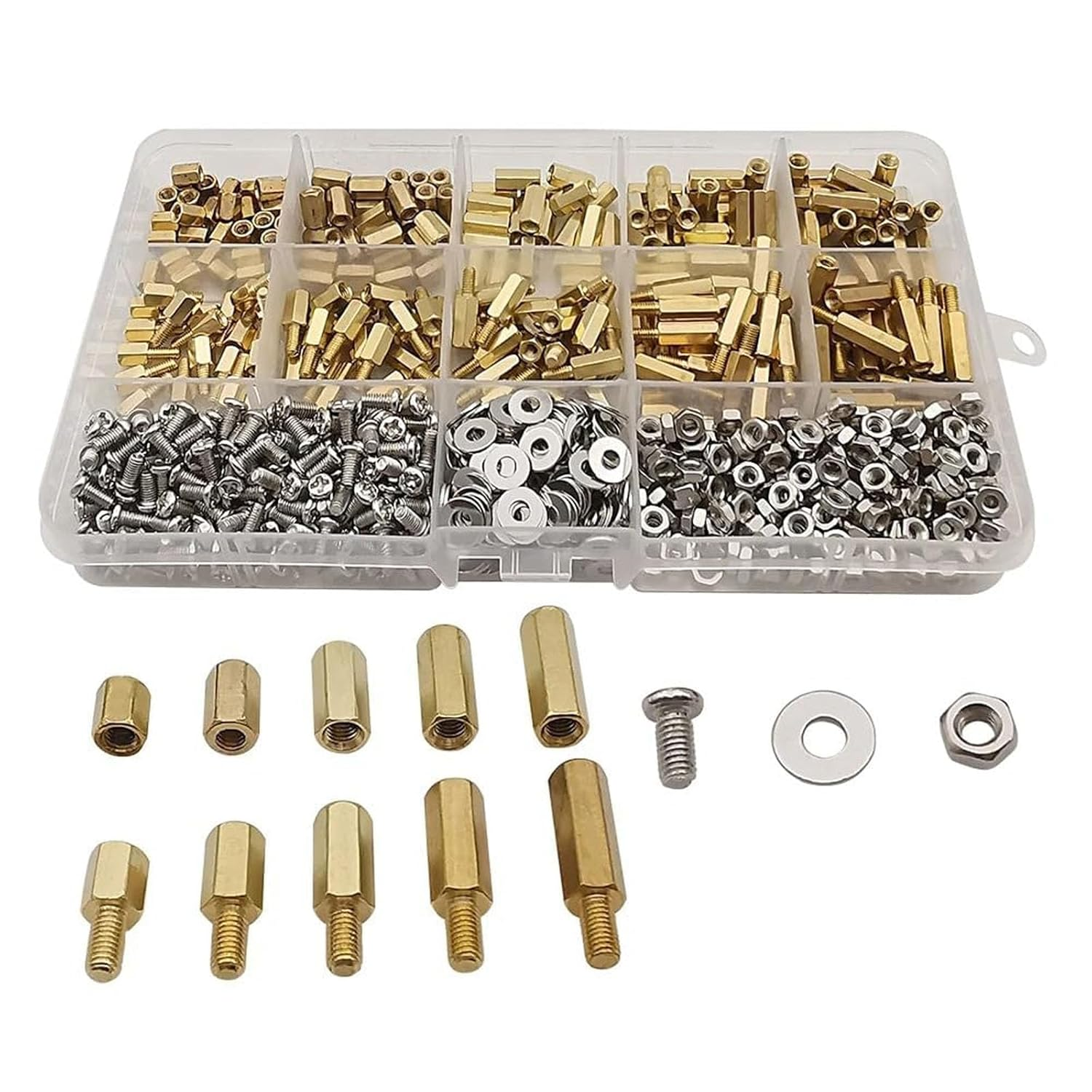 910Pcs/Set Male Female Hex Brass Standoff Spacer Kit Brass Standoff Spacer Kitwith Screw Nut and Washer PCB Motherboard Standoff Assortment Kit image number 3