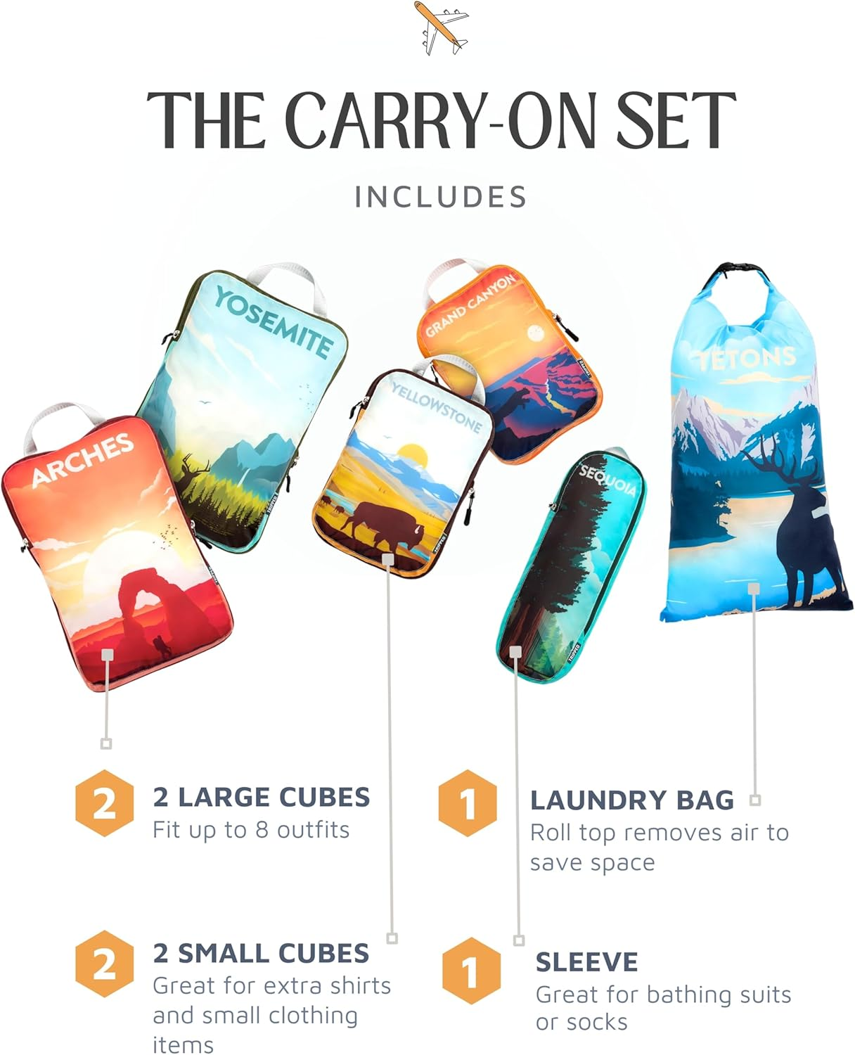 Compression Packing Cubes for Travel- Packing Cubes and Travel Organizers, National Park, 6Piece, Compression Packing Cubes image number 6