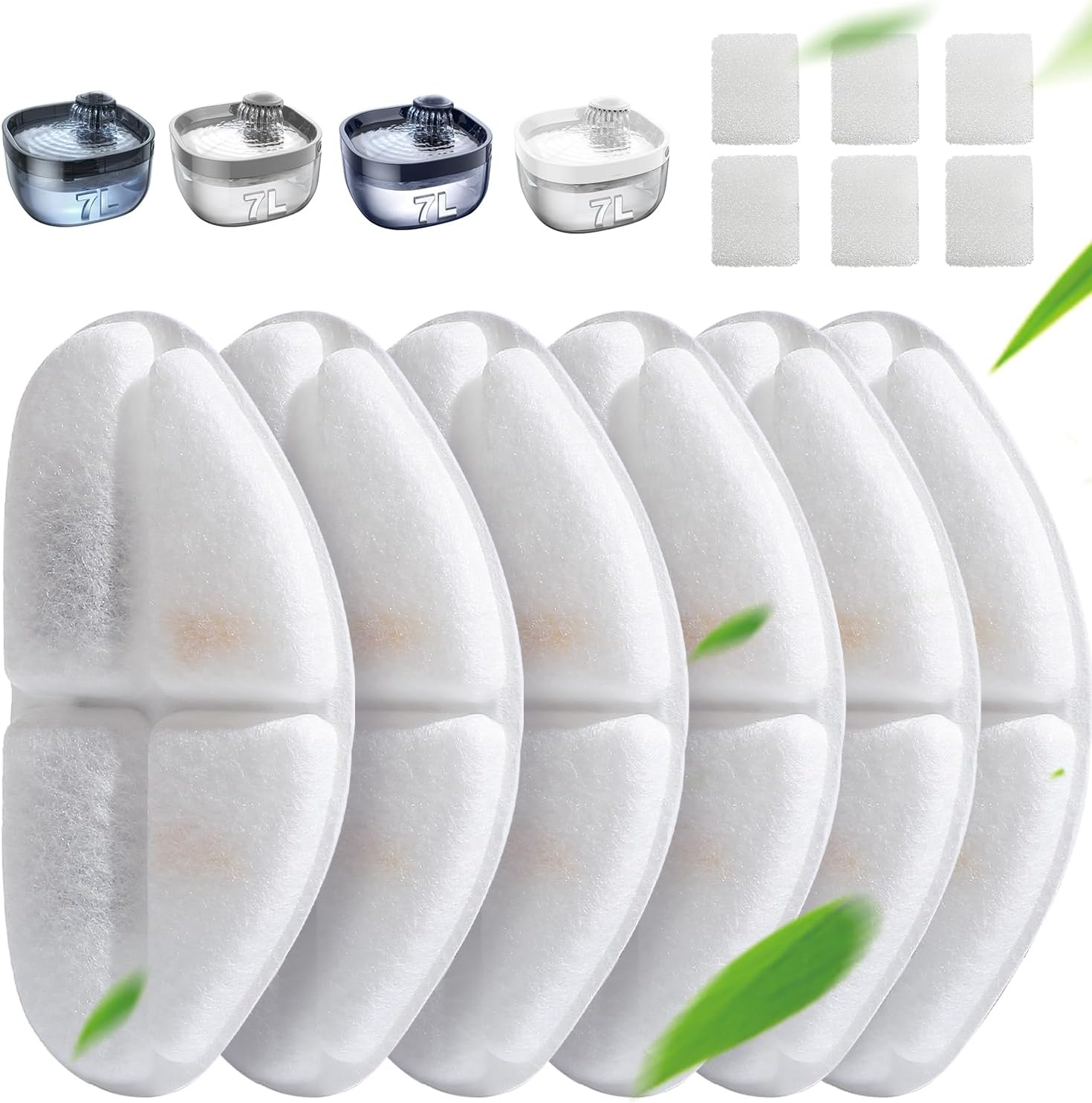 FEELNEEDY 6 Pack Cat Water Fountain Filter & Pump Sponges Replacement for 7L/1.8Gal Dog & Cat Water Fountain image number 6