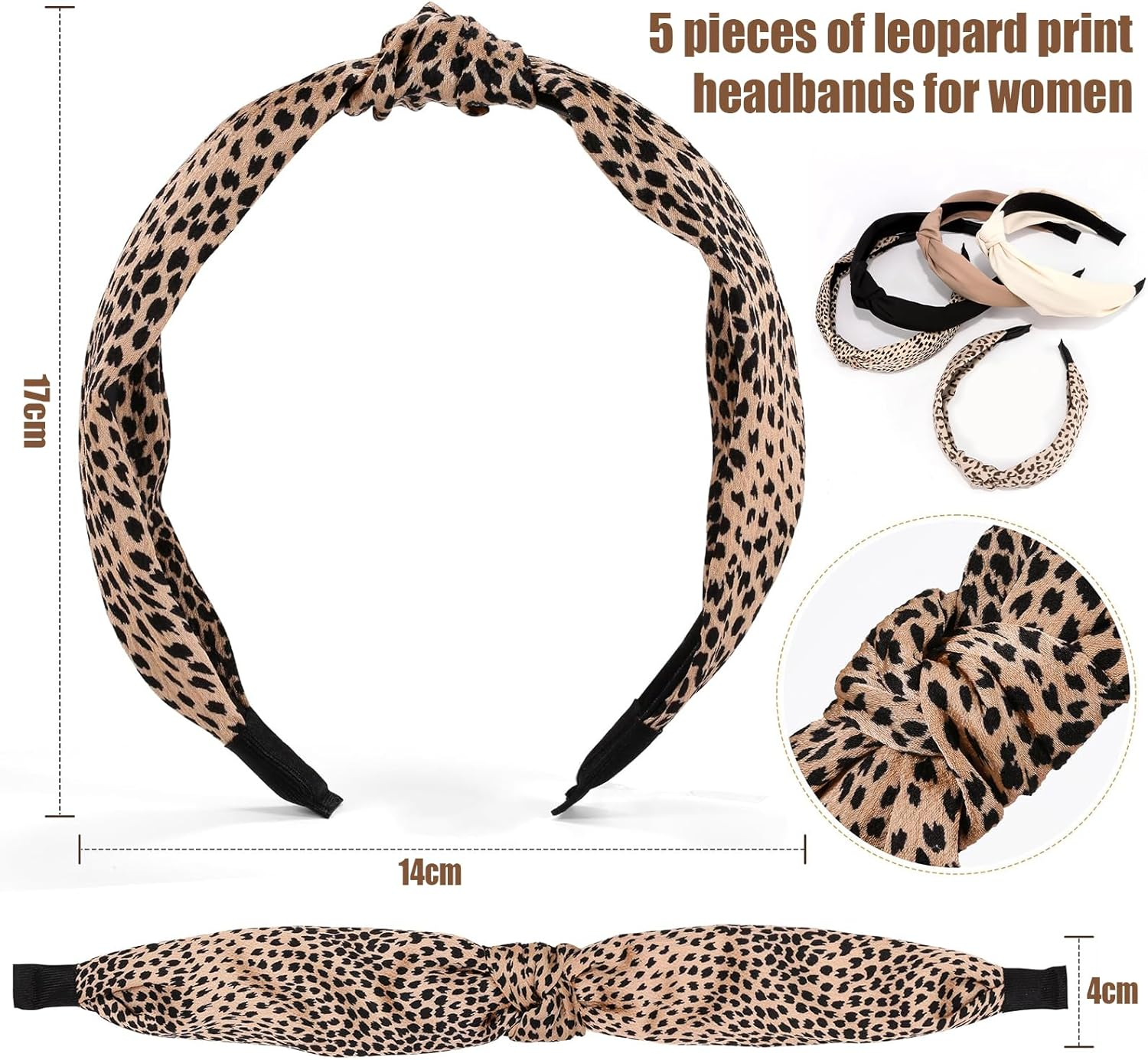 TELAIN Women'S Headbands with Central Knot, Set of 5, Soft and Comfortable Material, Versatile Design for Any Occasion, Great Women image number 3