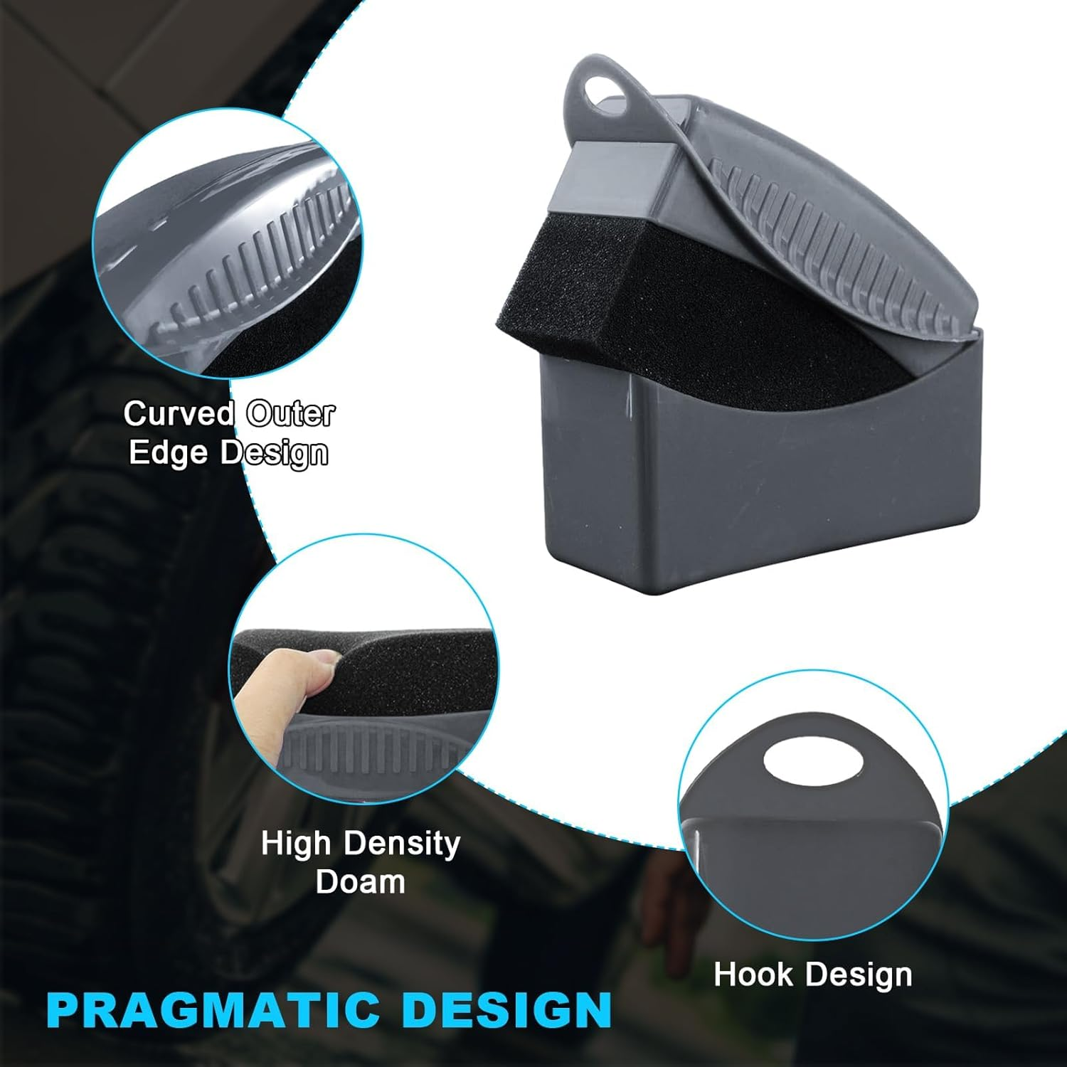 2PCS Tire Dressing Applicator, Reusable Car Tire Shine Sponge Applicator Pad with Lid, Durable Foam Auto Wheel Detailing Applicator for Vehicle Waxing Polishing Cleaning (Gray) - Red image number 6