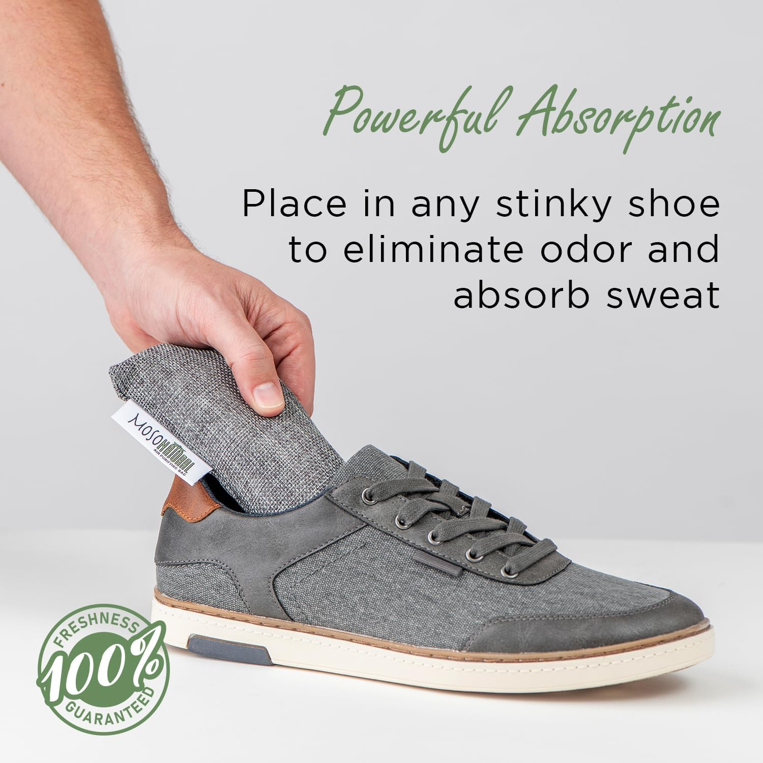 Moso Natural Shoe Deodorizer Insert | Charcoal Odor Absorber for Shoes, Boots, Gym Bag | Unscented Shoe Odor Eliminator | Air Purifying Bags (Two per Pack)
